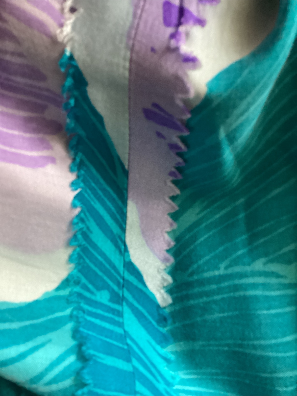 VTG Kiyomi Hawaii Maxi Dress Purples & Blues Button Front Belt Sleeveless Sz 12