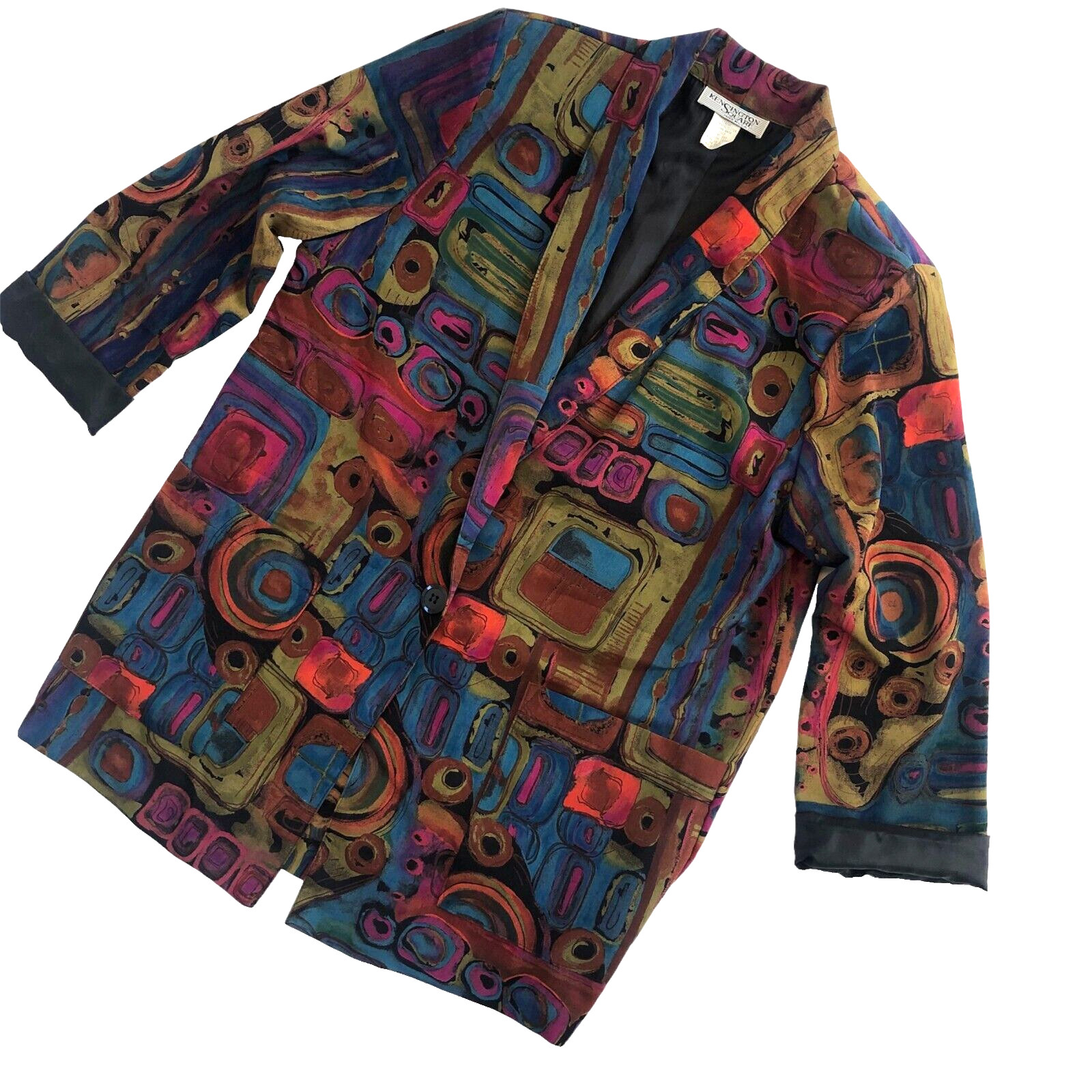 Vintage 80s Jacket Blazer Colorful Artsy Lightweight Kensington Square Medium