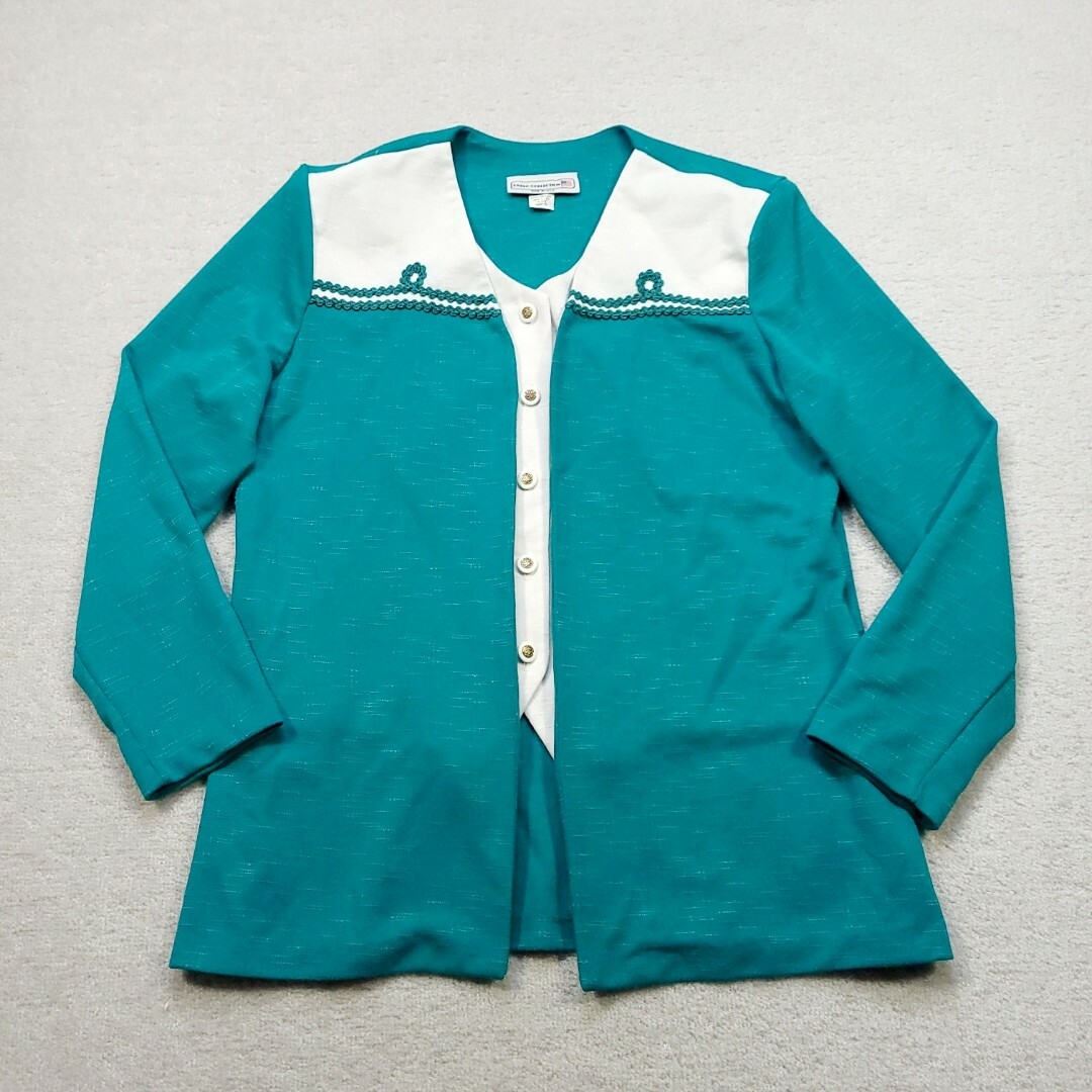 Vintage 80s Pablo Collection Blouse Women’s 16 Teal Shoulder Pads USA Made