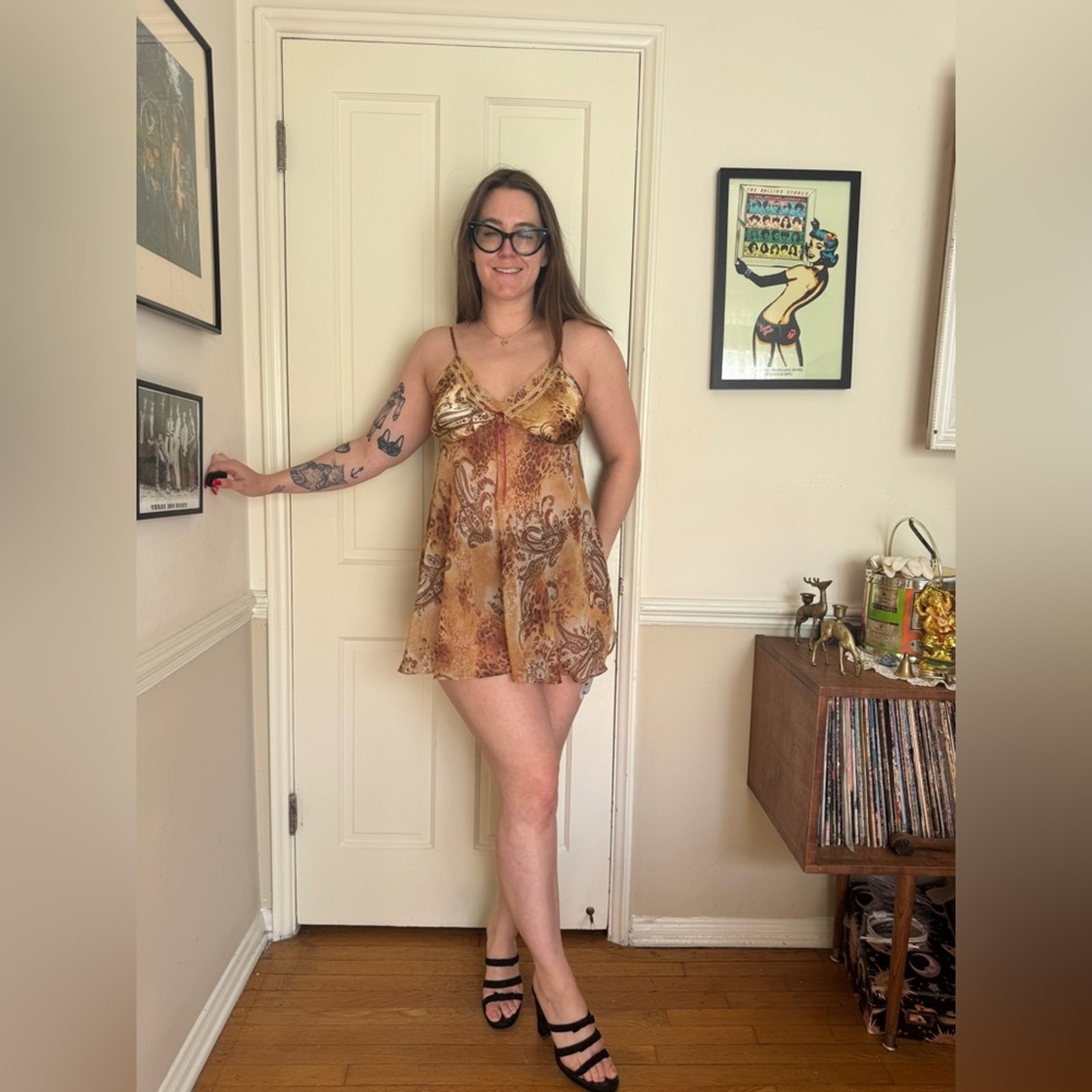 Y2K Vintage Leopard and Paisley BabyDoll Sz M.