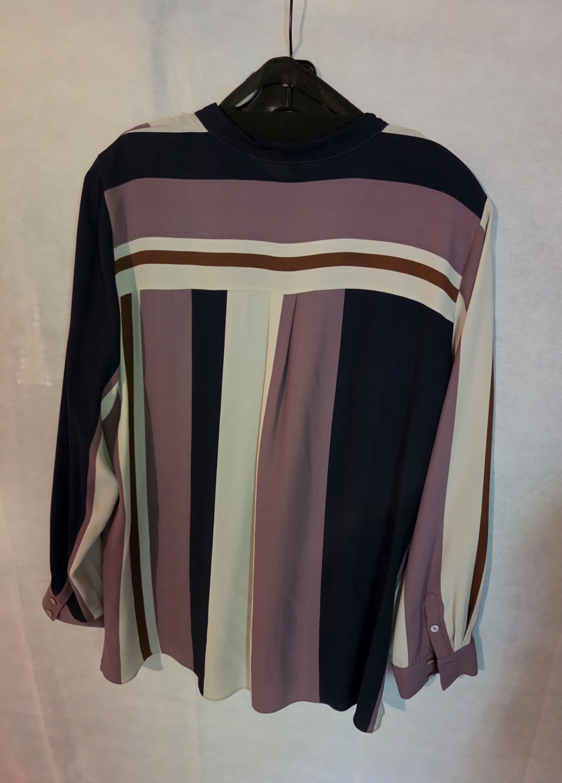 Eileen Fisher Silk Blend Multicolor Vertical Stripe Mandarin Collar Blouse L