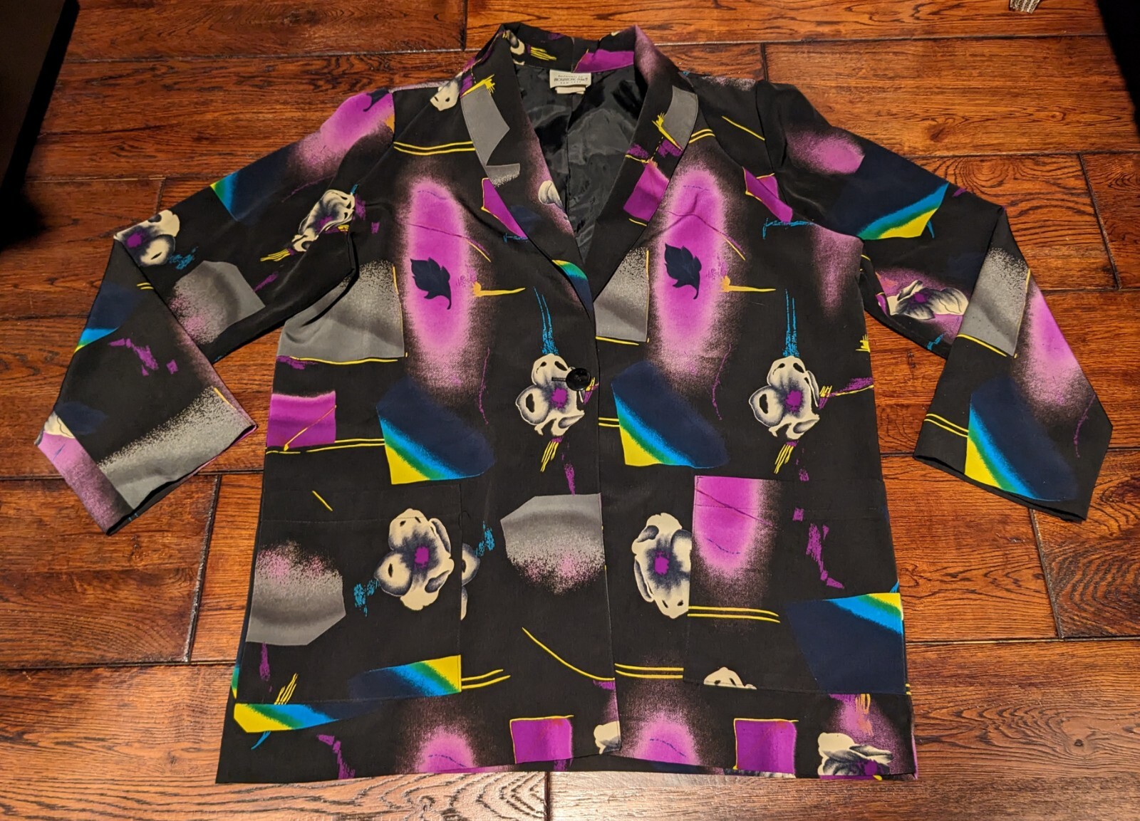 Vintage 1990s 90s Blazer Brownstone Studios New York Floral Shoulder Pads Size L