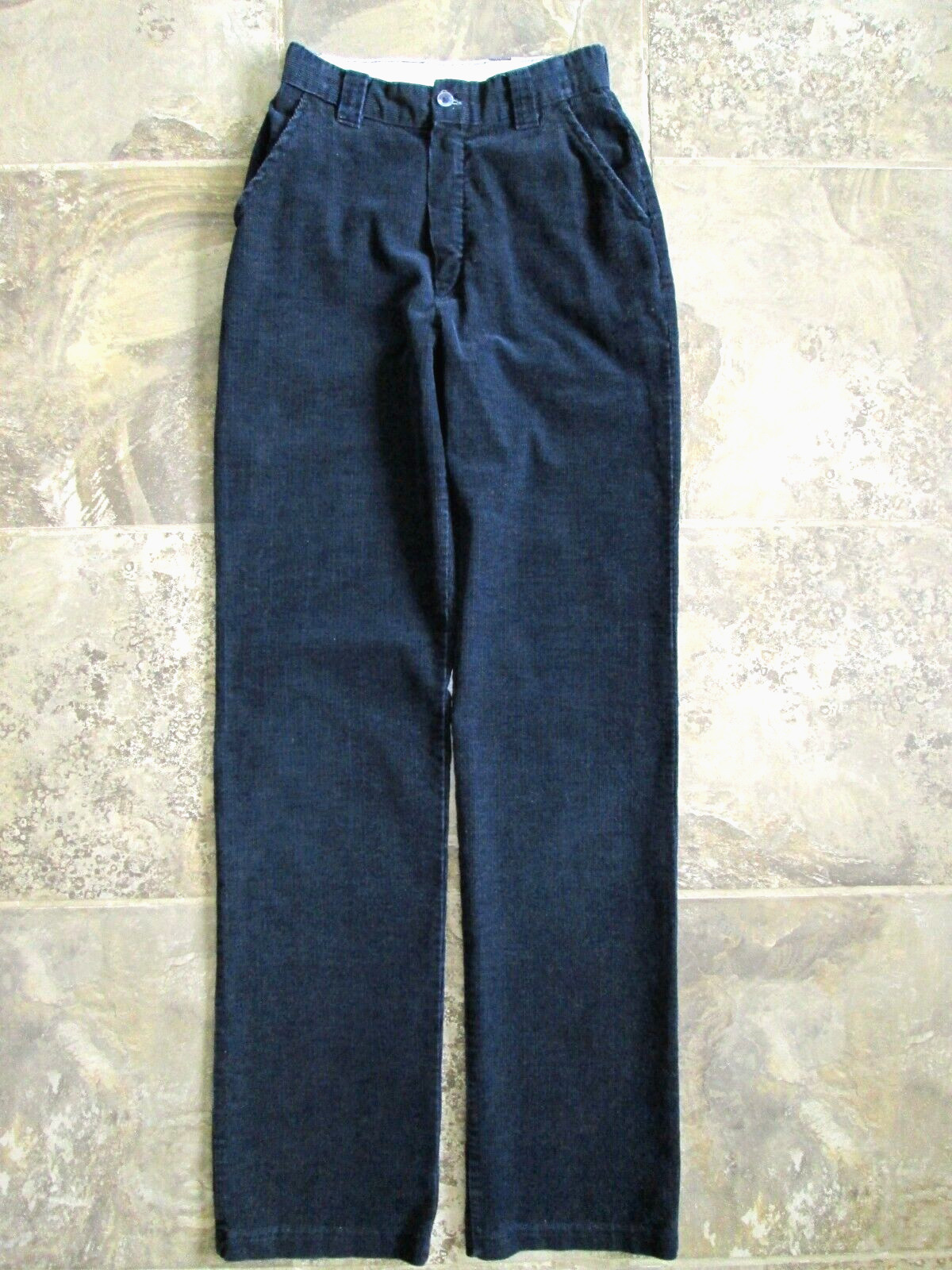 VTG Original Corduroy Pants 23×32 Dark Navy Blue Cotton Straight Slim Leg Hippy