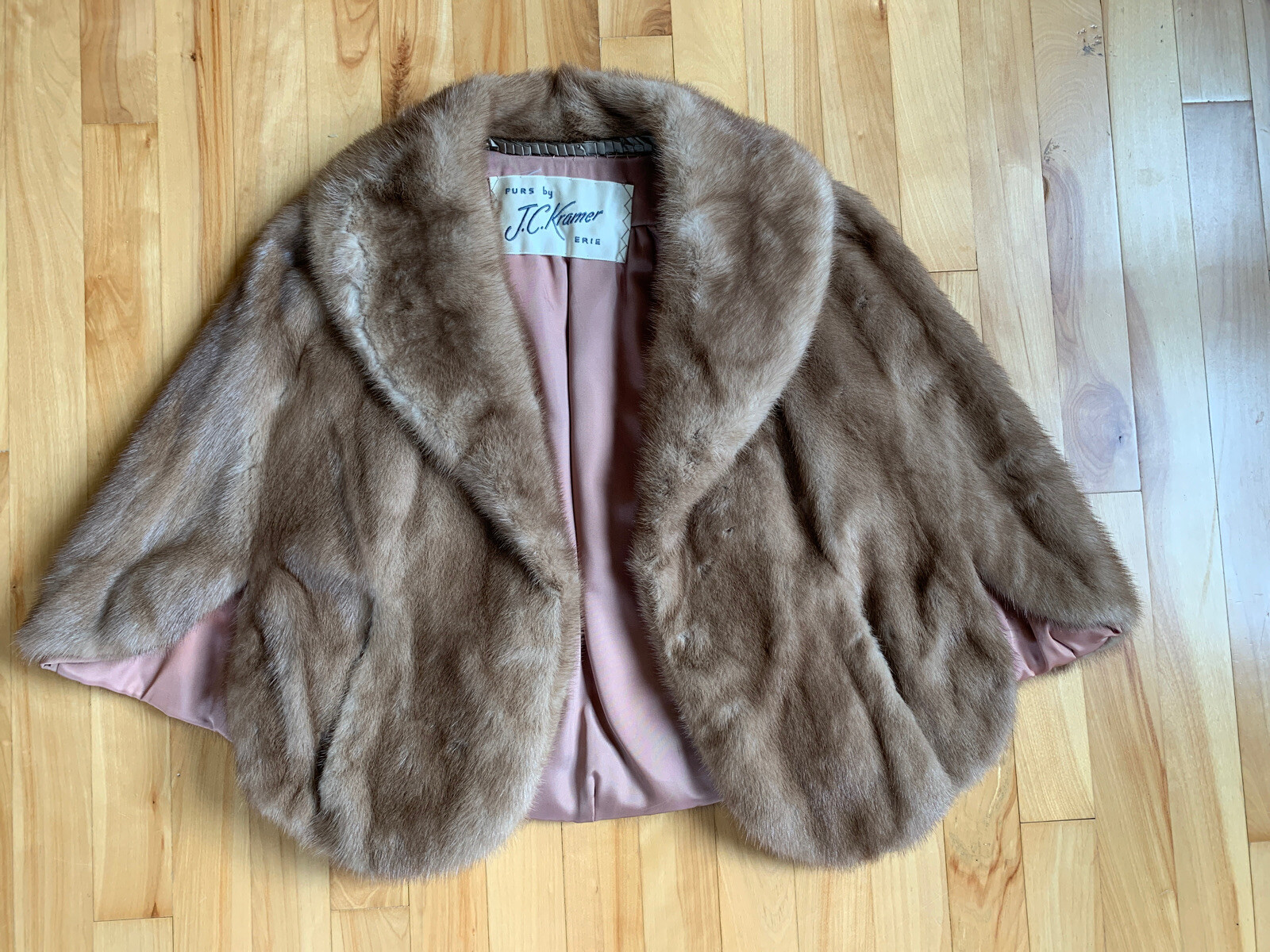 Vintage 40’s Light Brown Blonde Luxury Genuine Mink Fur Stole Wrap w/ Pockets