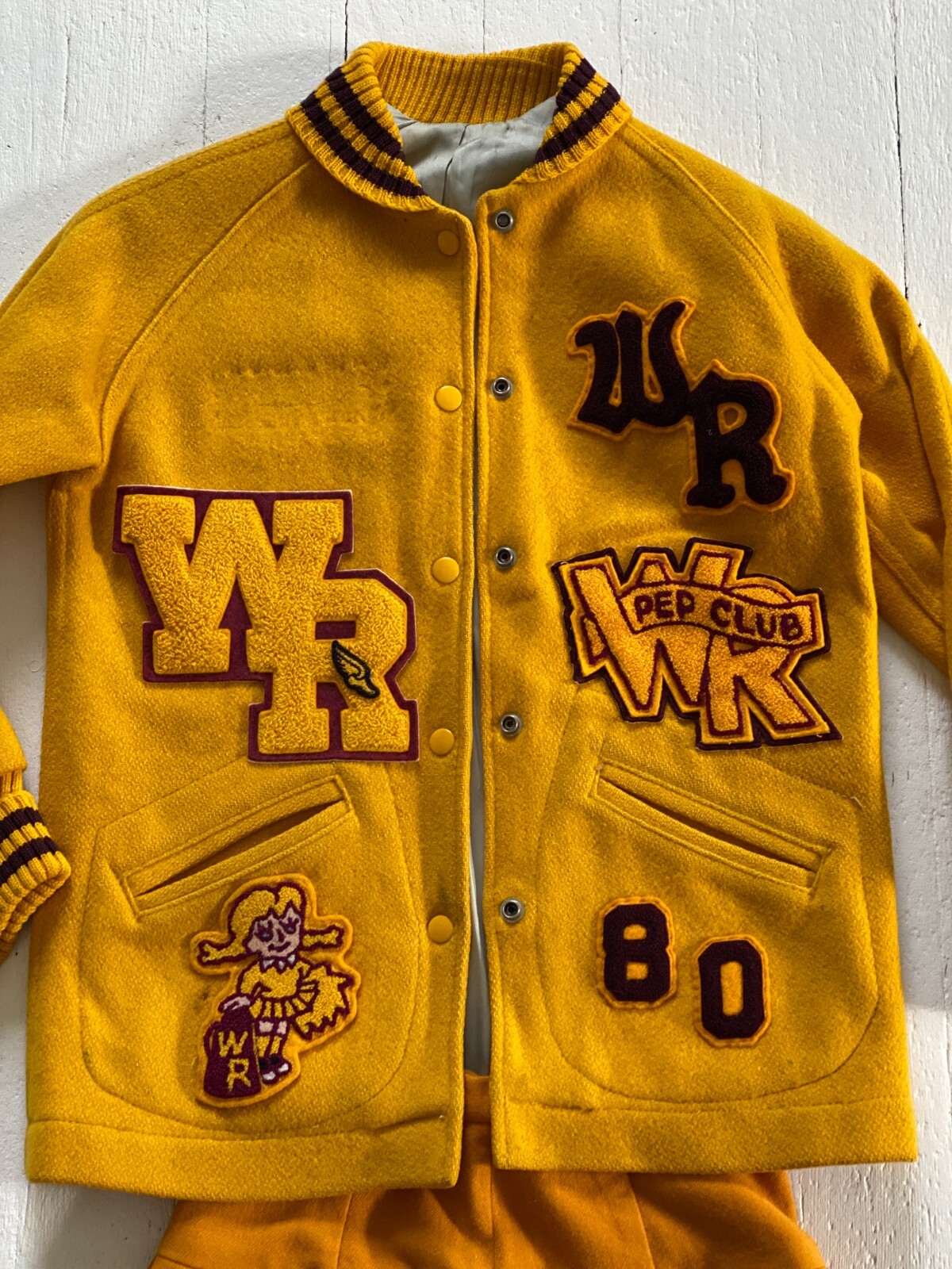 Vintage 1980 White River High School Pep Club Cheerleader Letterman Jacket/Skirt