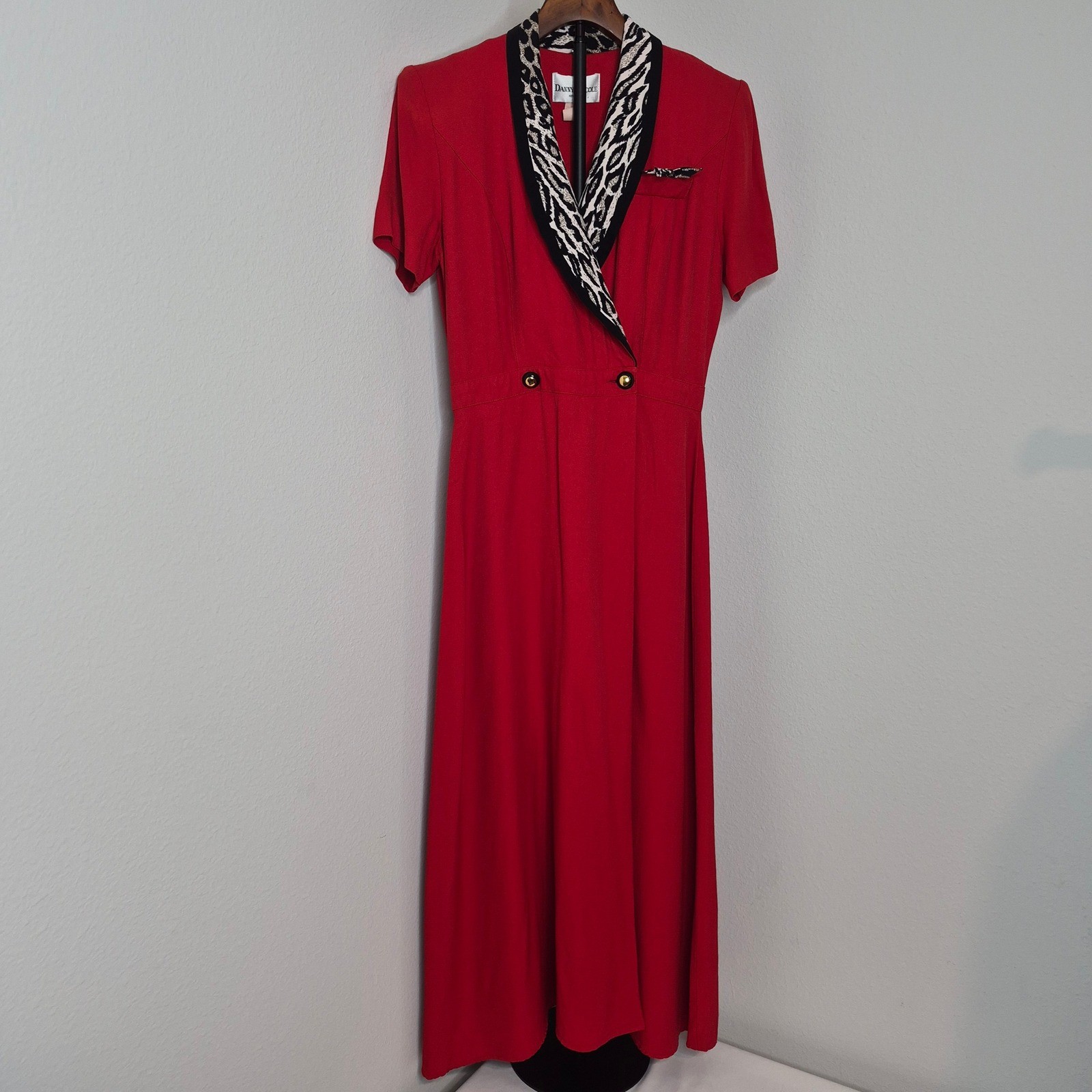 Vintage 80s Danny & Nicole Red Dress Animal Print 8 Made in USA Maximalism Retro