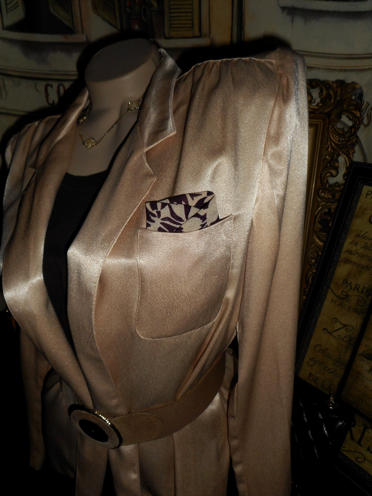 8 10 VinTage Satin Blazer Open Front Fly-a-way No Button Gold 1980’s Executive