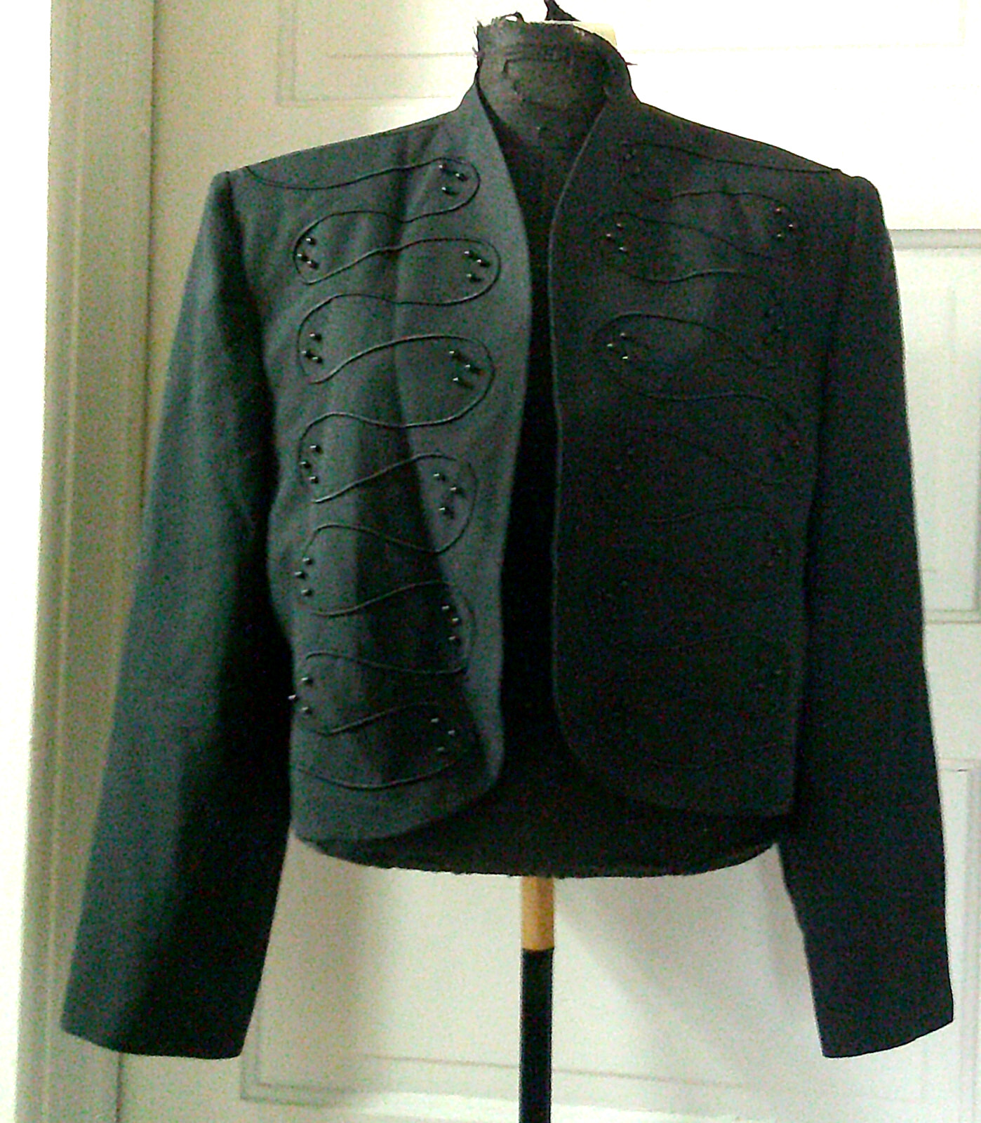 80’s HENRY LEE PETITES Black Abstract Beaded Open Front Suit Jacket Blazer 12P
