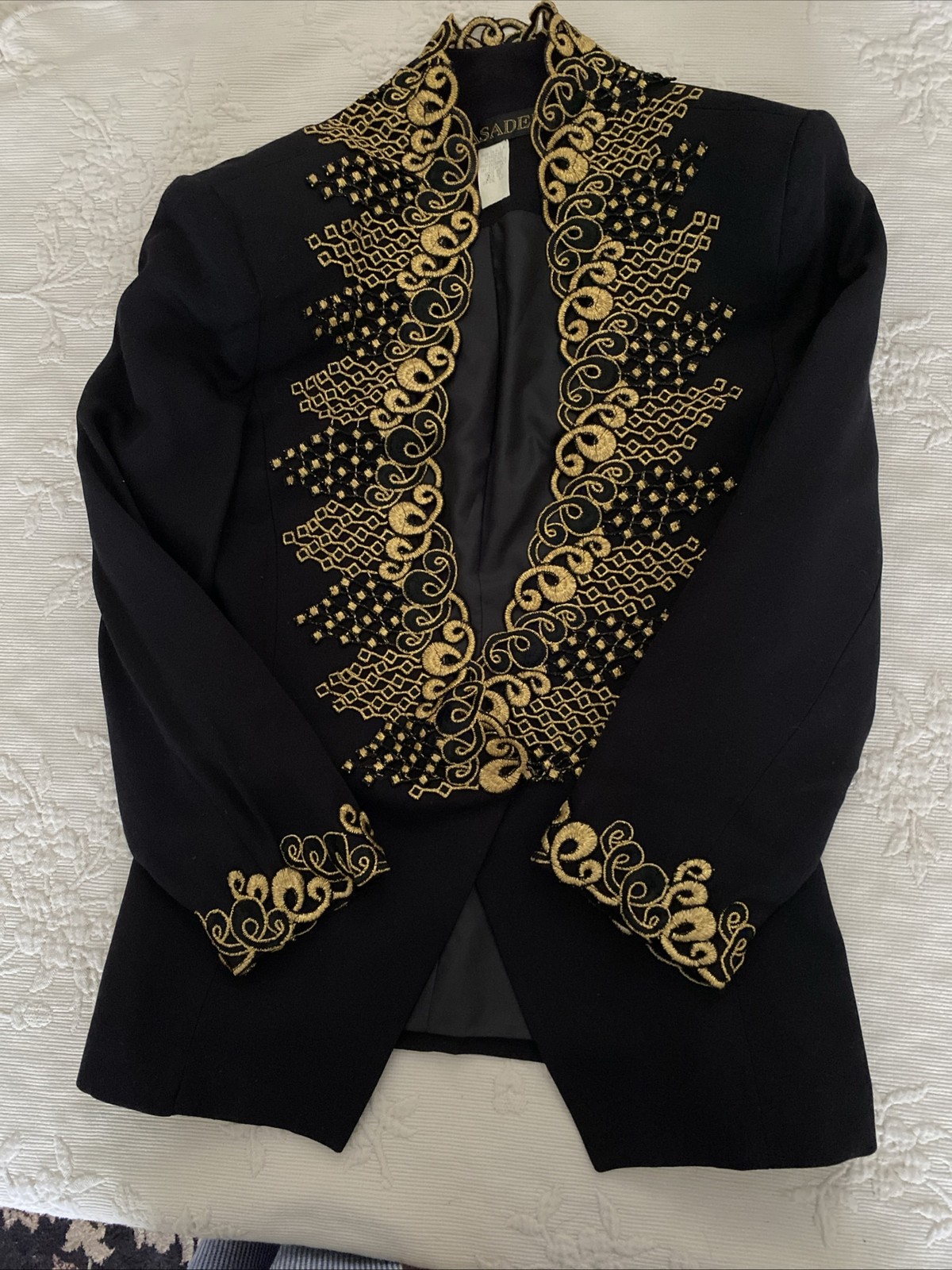 Vintage 90’s CASADEI Black Gold Collar Applique Glam Blazer Jacket SZ 12Rare USA