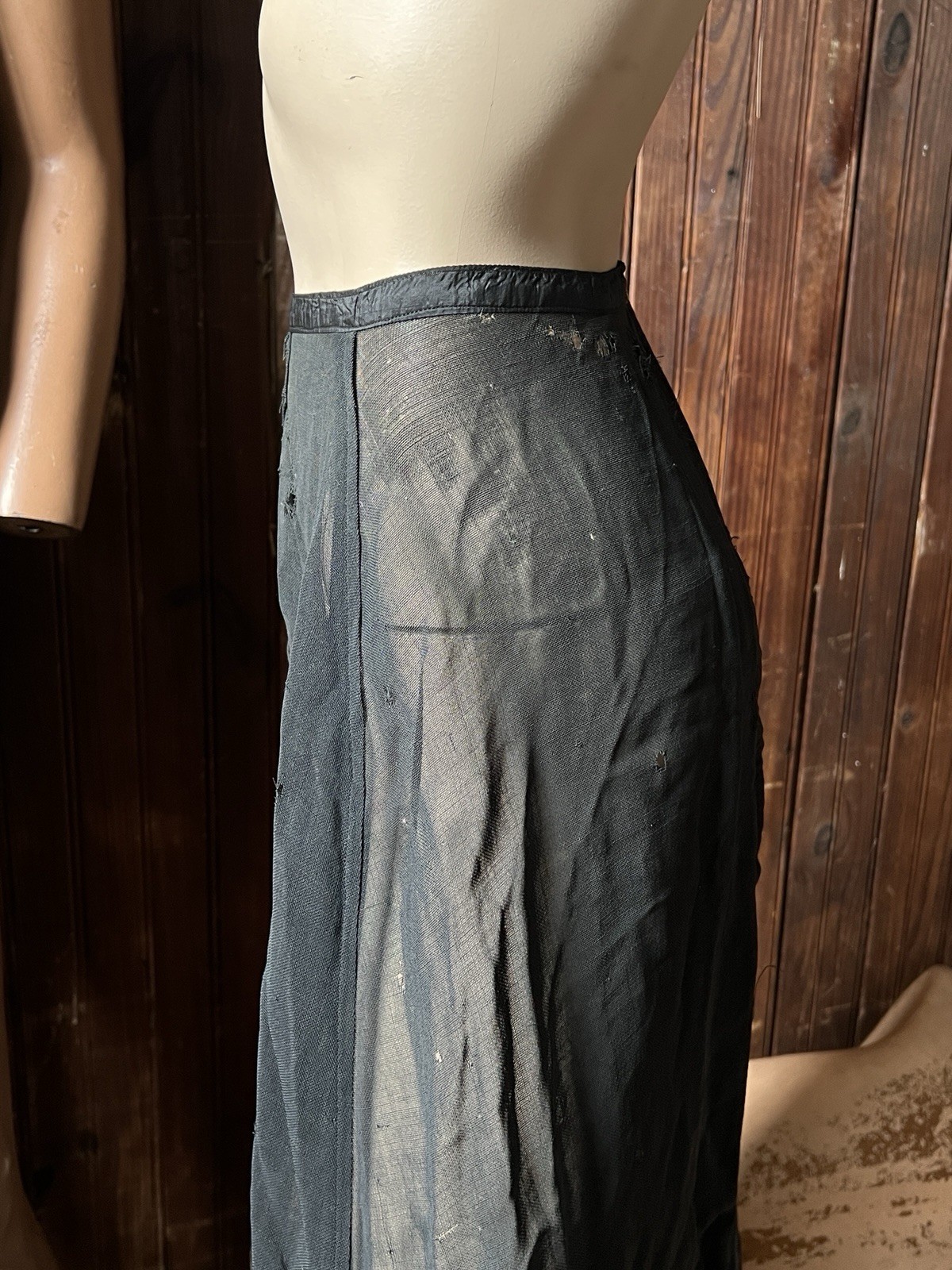 Antique As is Mesh Skirt Net Sheer Heavy Button Slip Long Pleat Cutter Petticoat