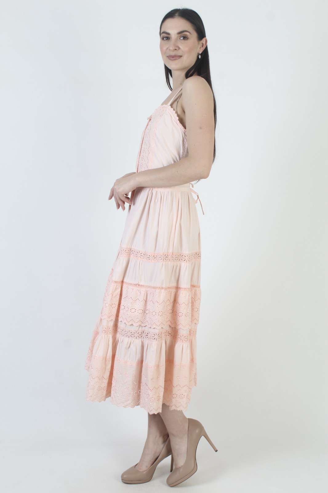 Vtg 70s Starina Paris Dress Embroidered Eyelet Cotton Sweetheart India Sundress