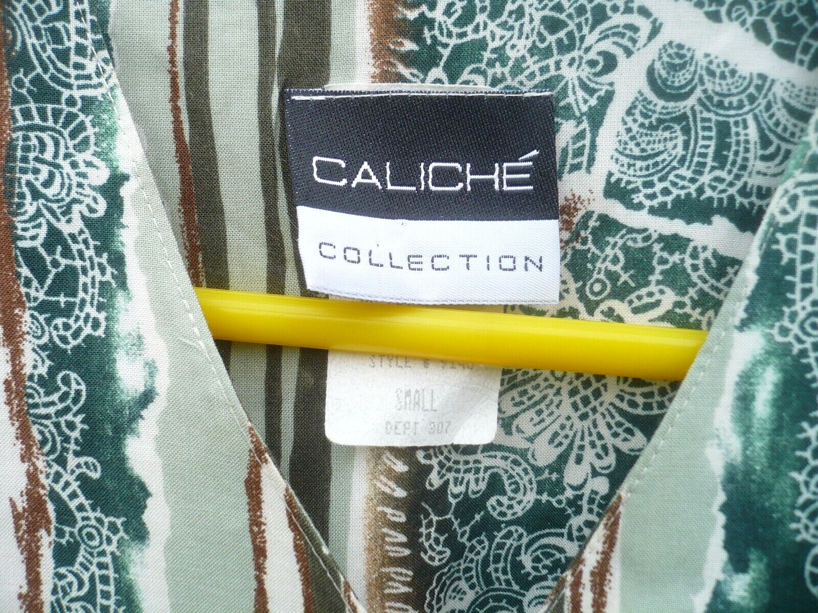 VTG 90S S M CALICHE SLEEVELESS SHIRT BLOUSE JAGGED VERTICLE STRIPED GREEN BROWN