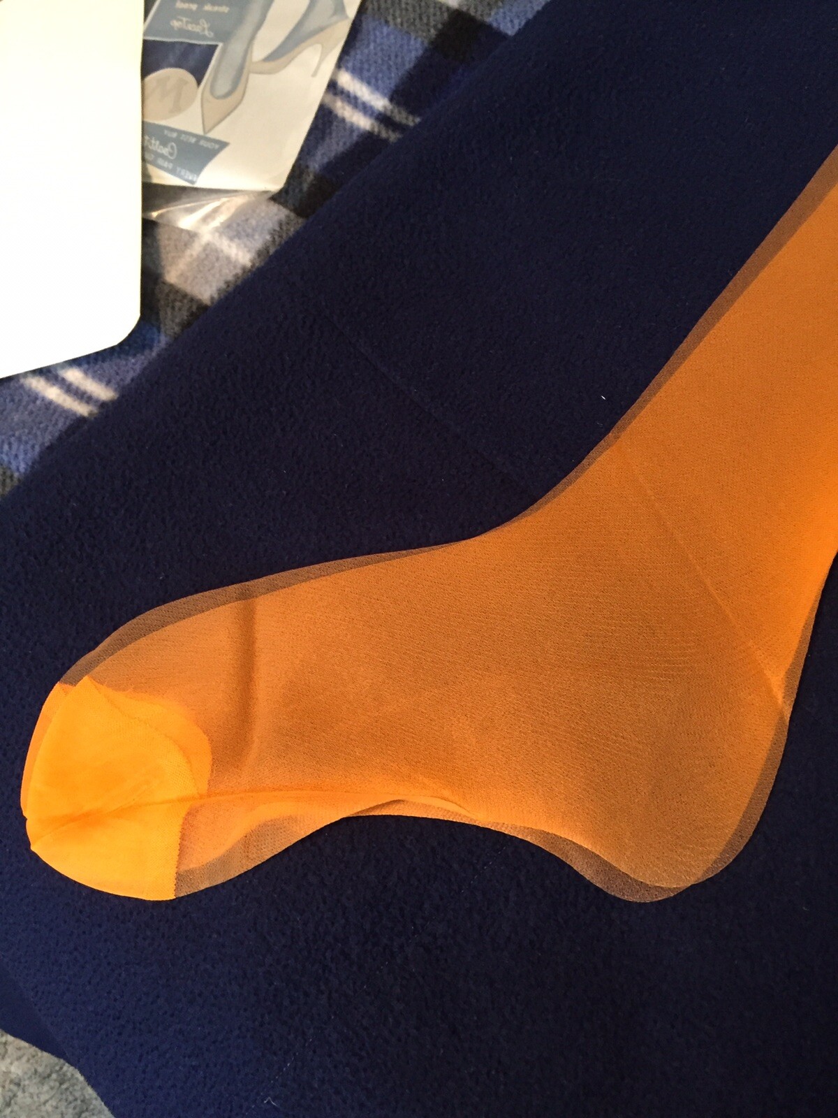 1 pair vintage First Quality Mesh Garter stockings 9 Orange