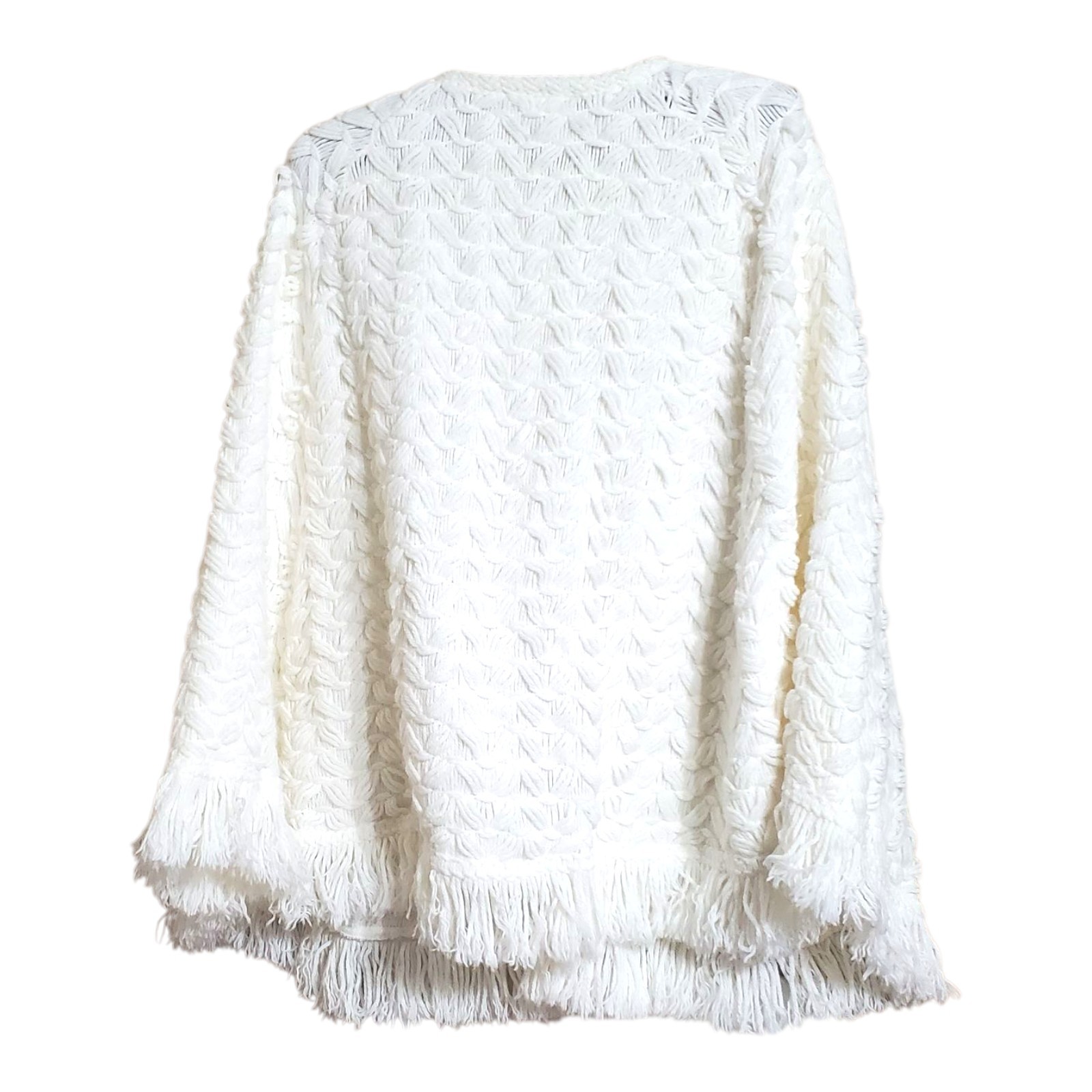 Vtg Fringed Sweater Poncho Cape Women’s OS Acrylic Knit Shawl With Arm Holes