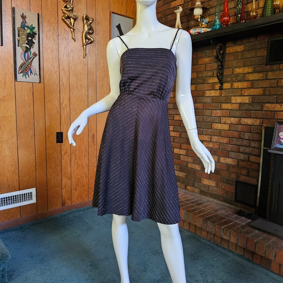 Vtg 70s Disco Dancing Chevron Glitter Stripe Studio 54 Party Swing Dress XS/S