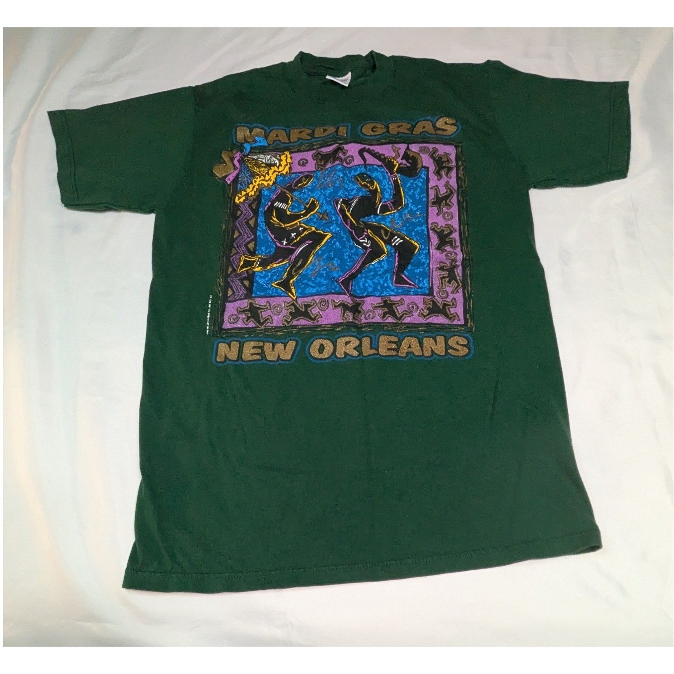 Jerzees Mardi Gras New Orleans T-Shirt Women Medium Green Excellent Vintage 90s