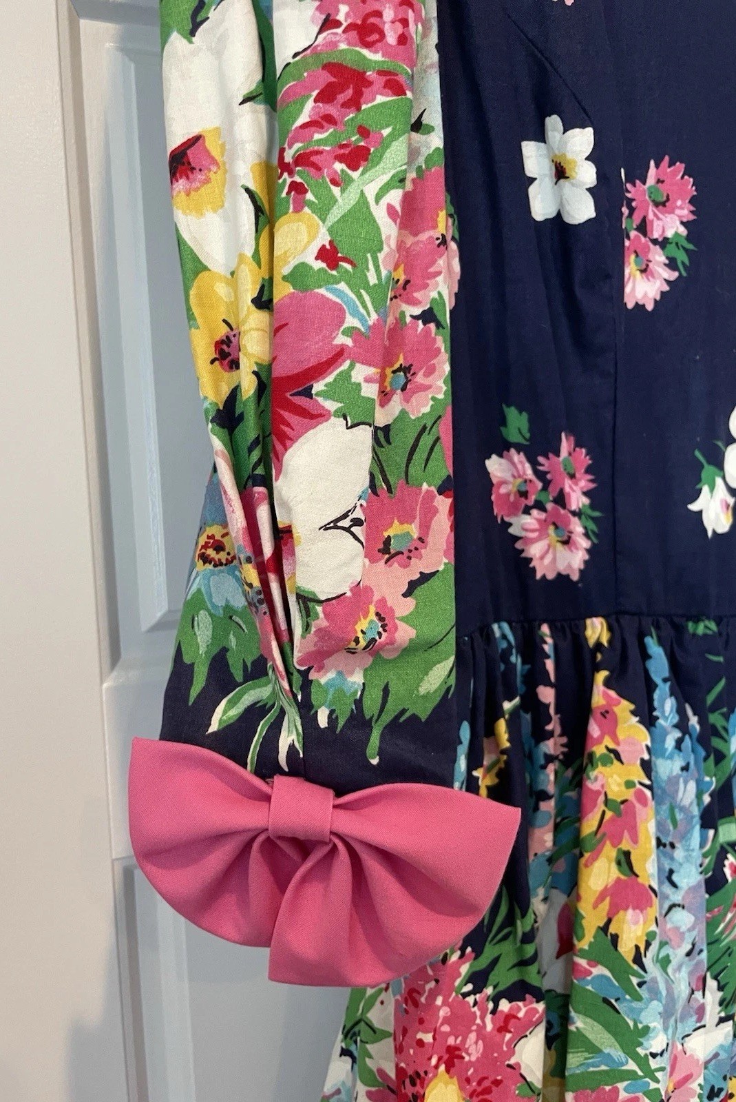 Vintage 80s/90s Go Vicki! Floral Dress Puff Pads Pink Bows Cottage Vibrant!