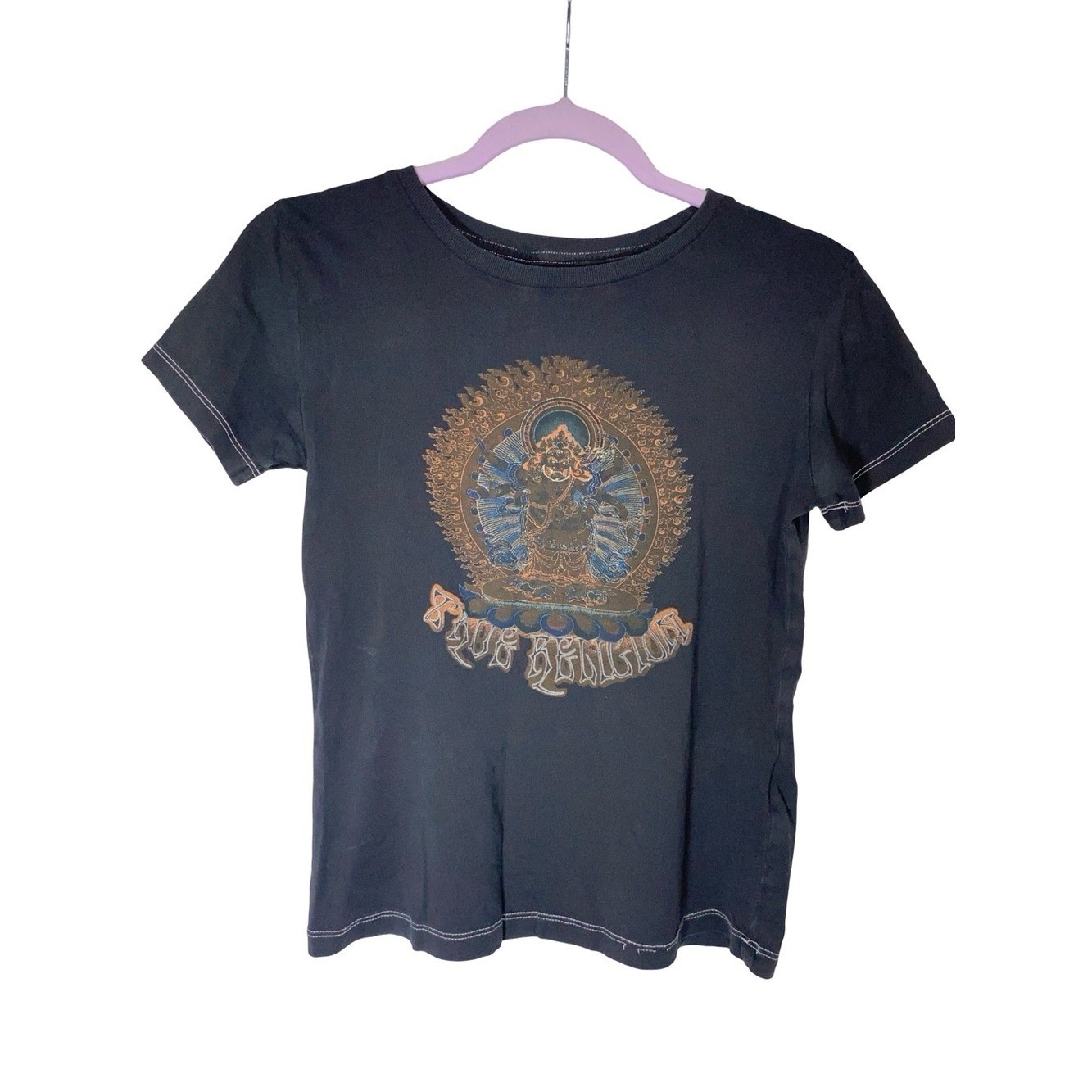 Vintage Y2K True Religion Graphic Tee Black Contrast Stitch Baby Top