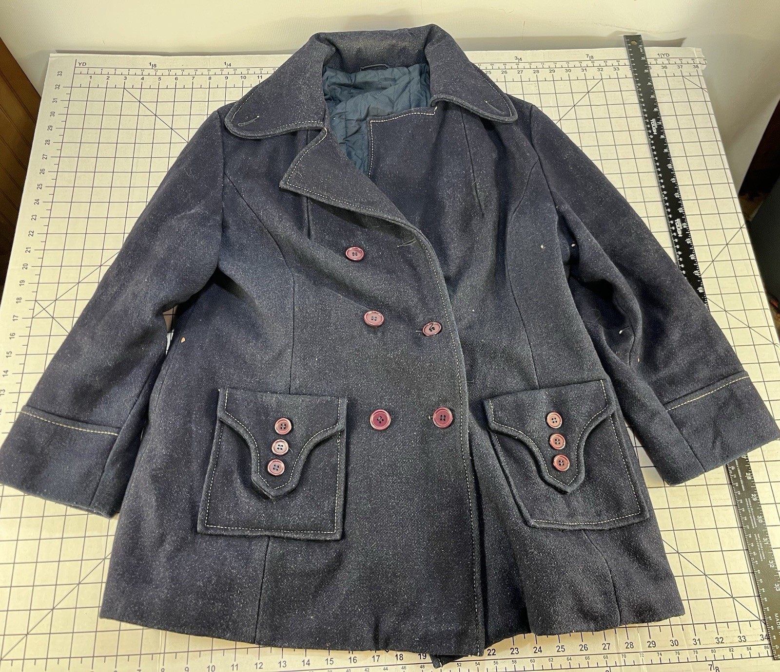 Vintage 60s 70s Wool Pea Over Coat Hippy Mod Disco Dance Hollywood Atomic Retro