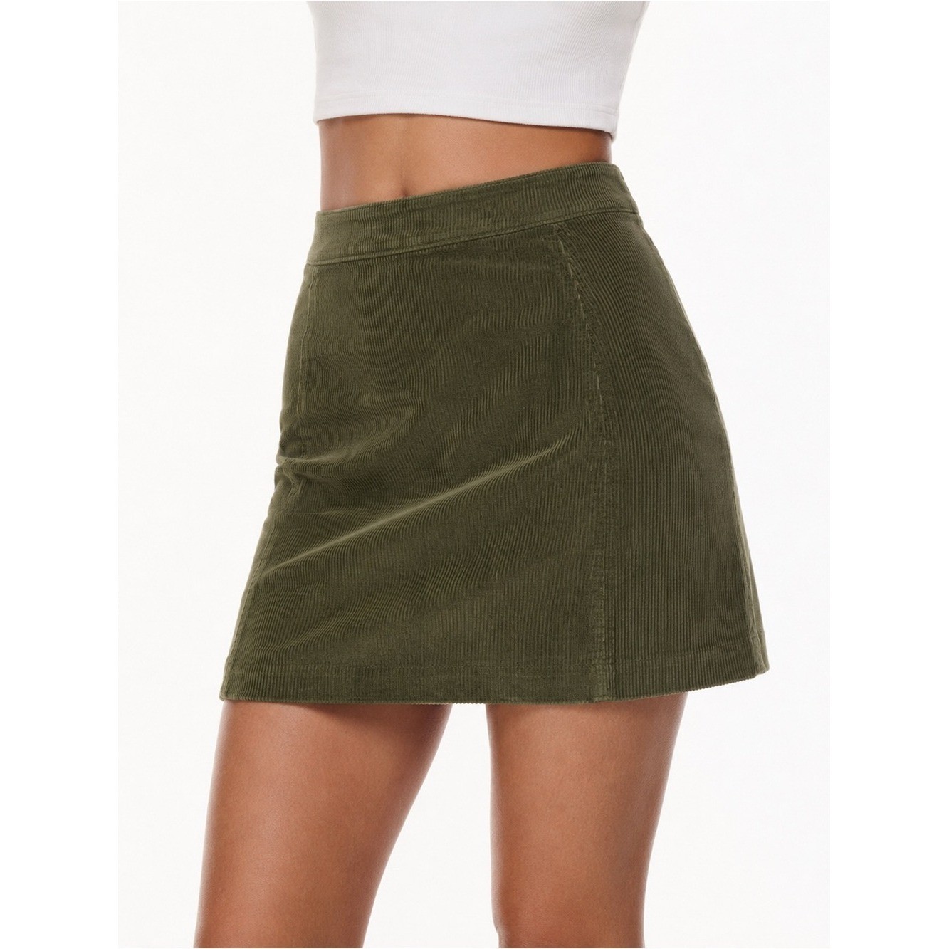 Aritzia Sunday Best Lyra Corduroy Mini Skirt in Vintage Dark Olive Green Sz 00