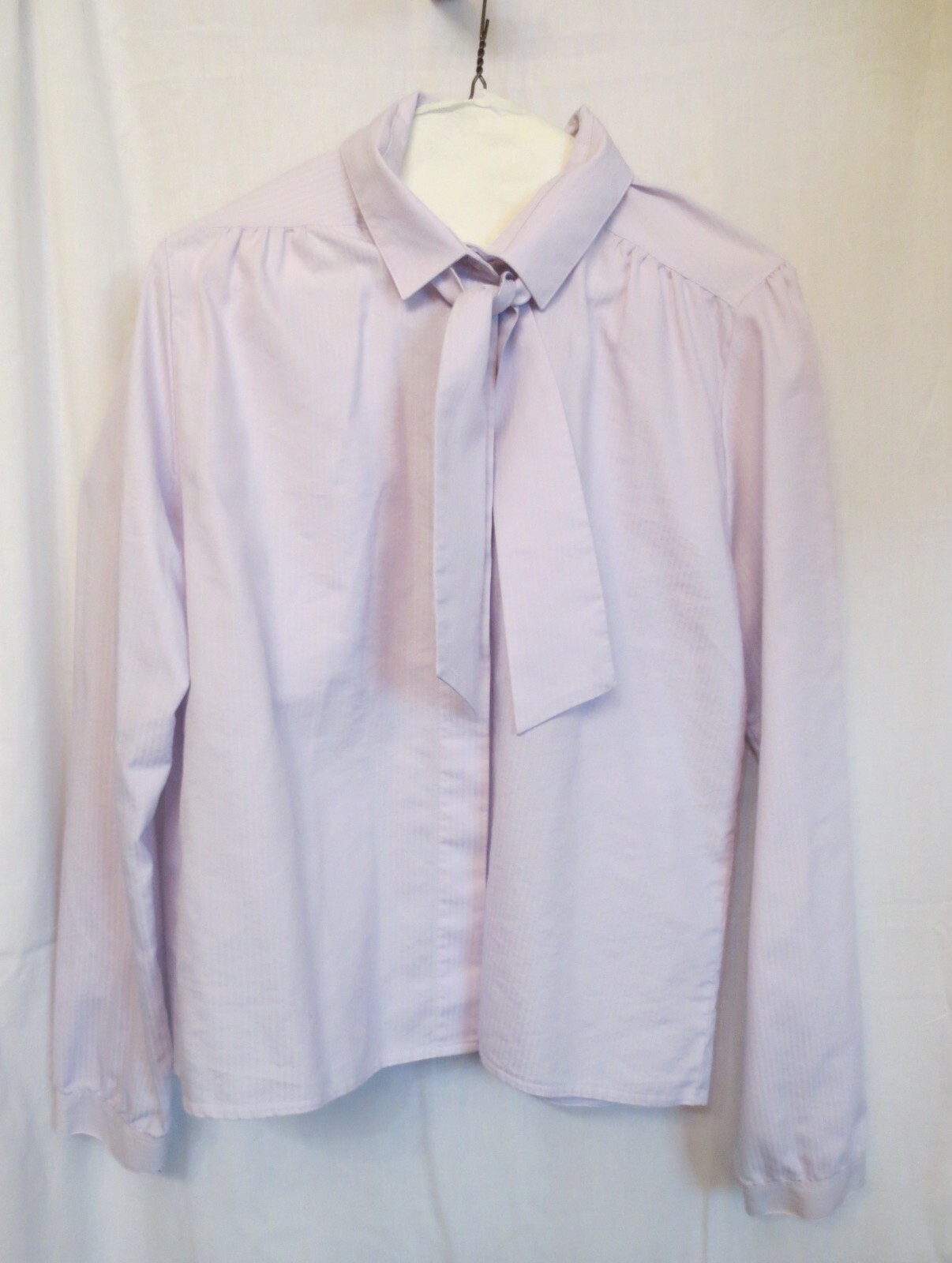 Vtg Edinburgh Woollen Mill Blouse Top Shirt Lavender stripe w/ tie Sz 2XL 20
