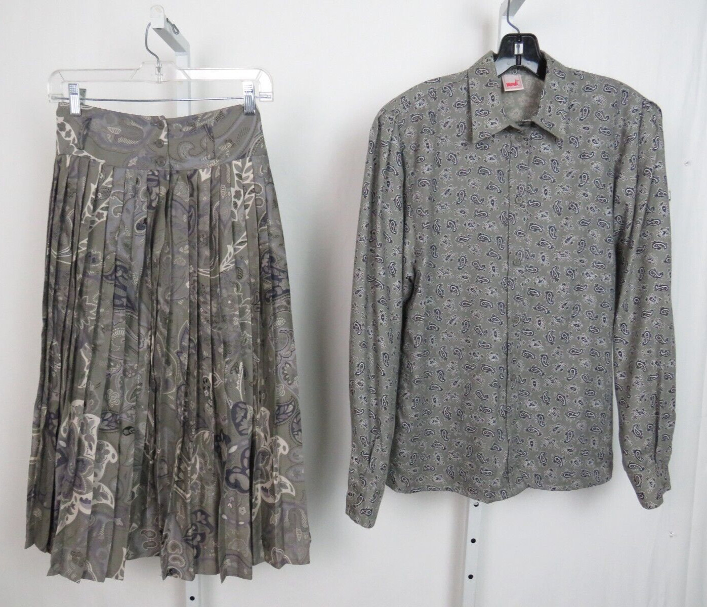 VTG 1980s MONDI SIZE 34 PAISLEY GRAY SKIRT & BLOUSE SET COTTON MODAL BLEND