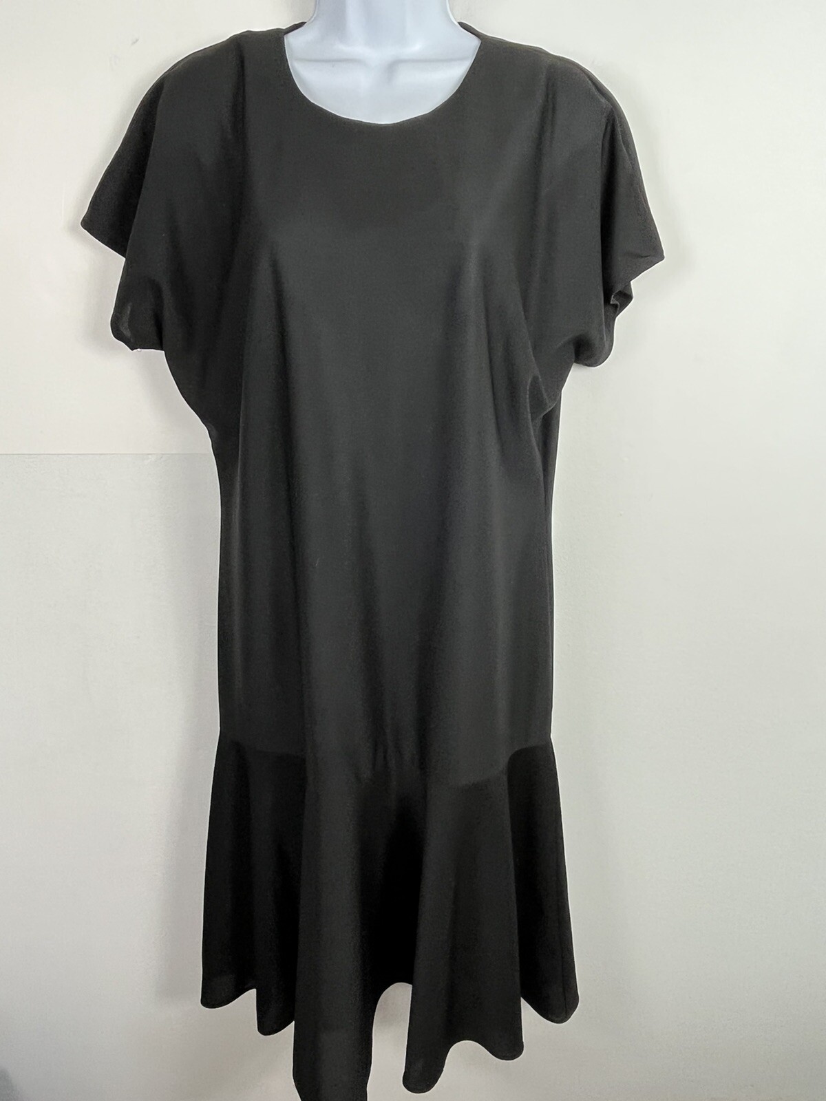 CB NY Black Ruffle Hem Short Sleeve Dress sz 10 Modern Minimalist Chic VINTAGE