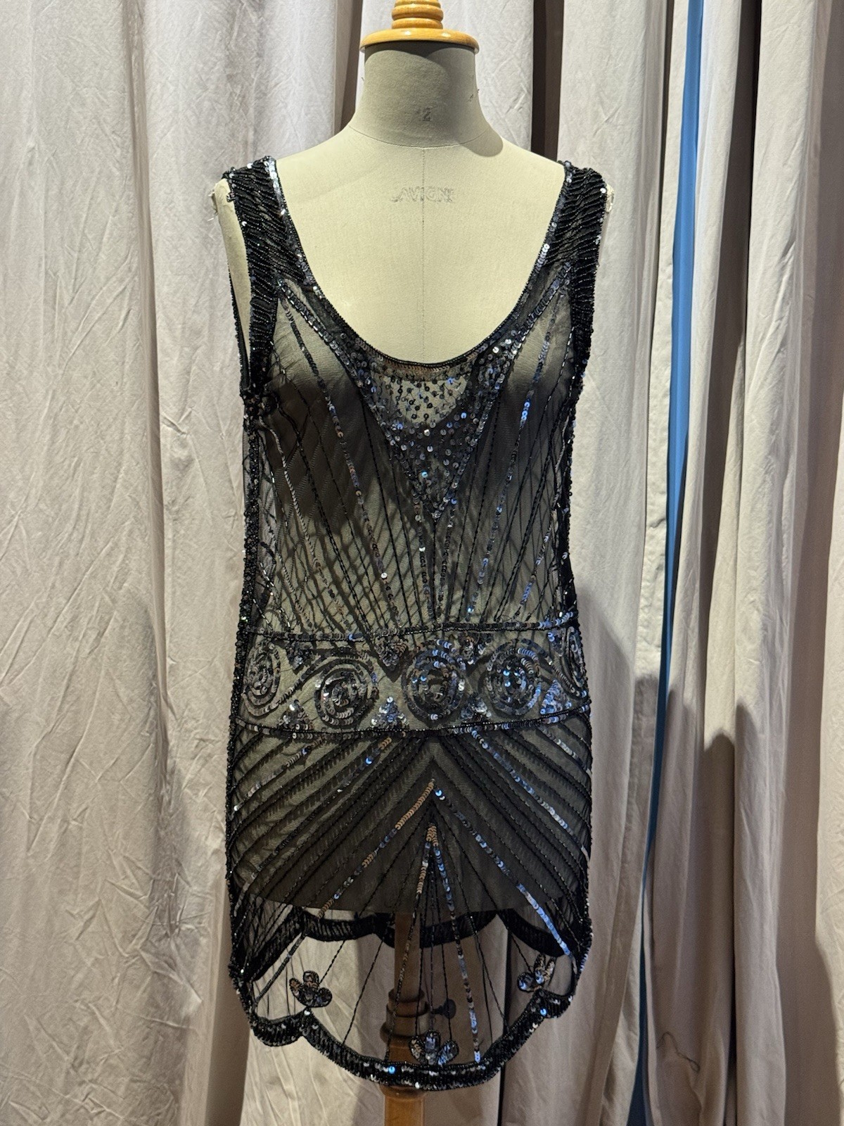 VTG Miss Selfridge Beaded Sequined Mesh Dress W / Viscose Slip L