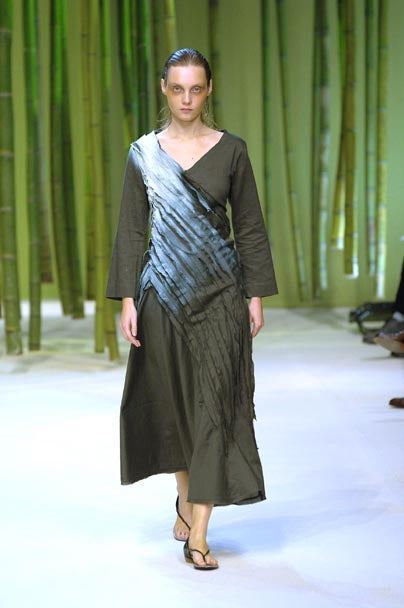 Issey Miyake Vintage SS 2006 Black Sand Distressed Overdyed Gathered Pleated Dre