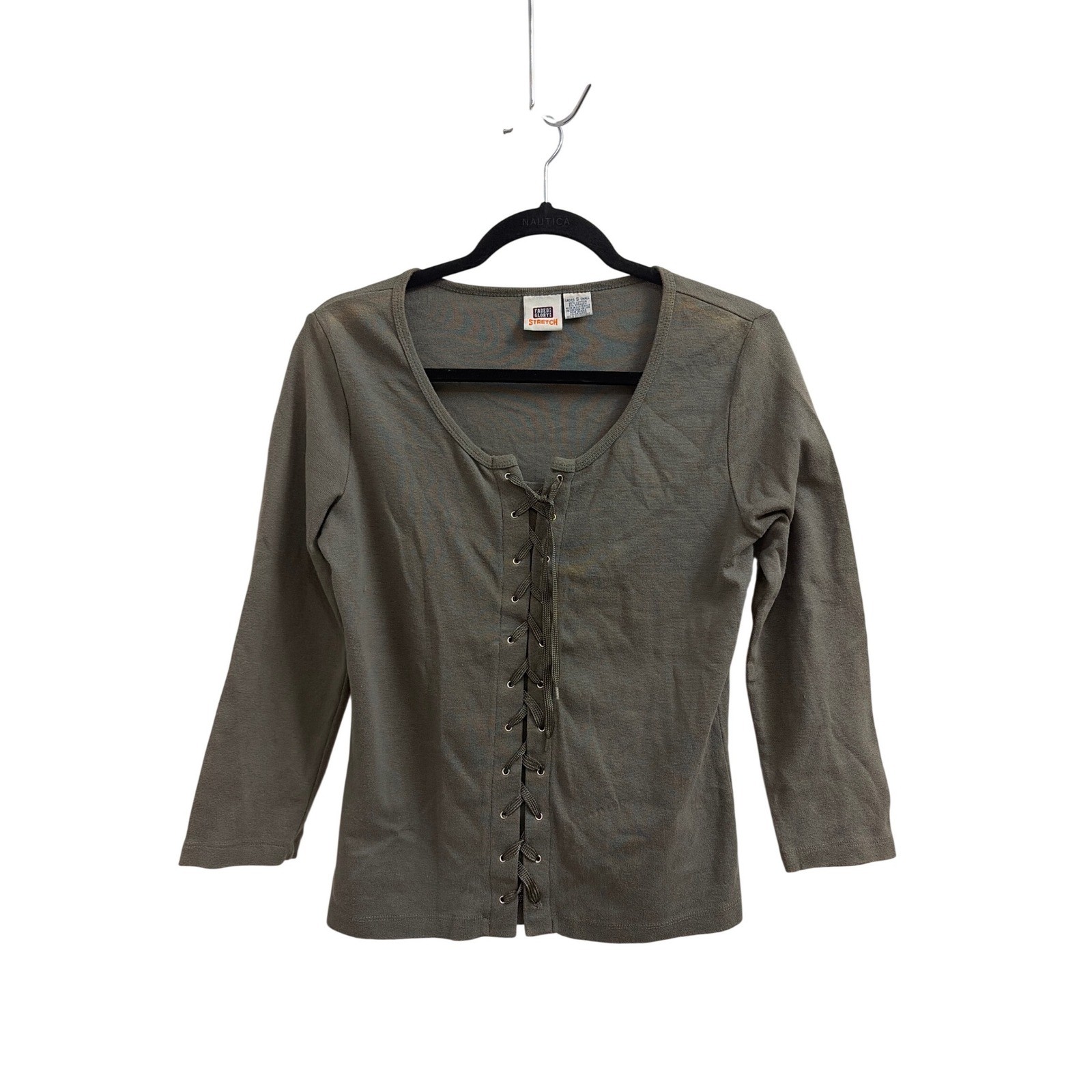 Lace Up Top Vintage Grunge Y2K Faded Glory Women Small Moss Green Long Sleeve