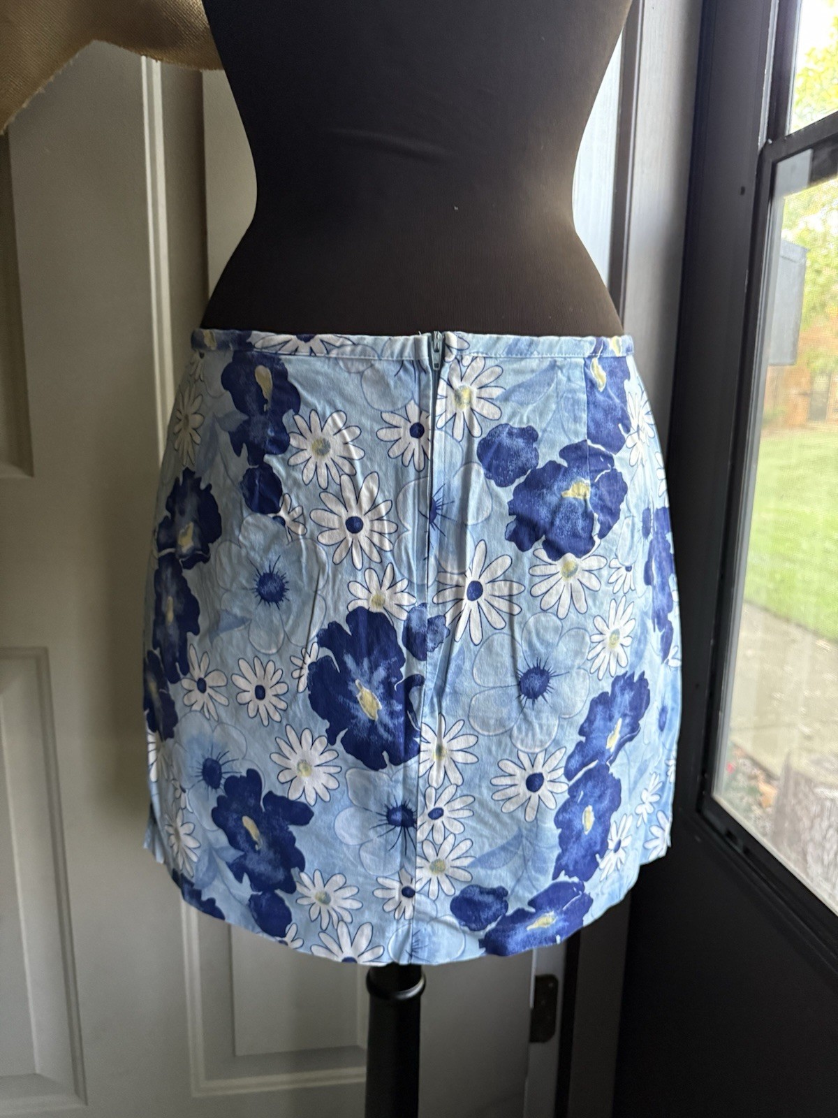 Vintage Tangents blue flower power mini skirt, size 13/14