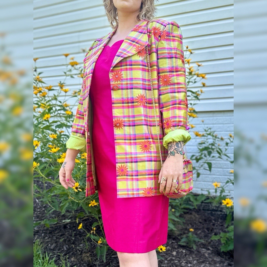 Vintage Y2K 1990s Handmade 3 Piece Silk Dress Set Size 12/14