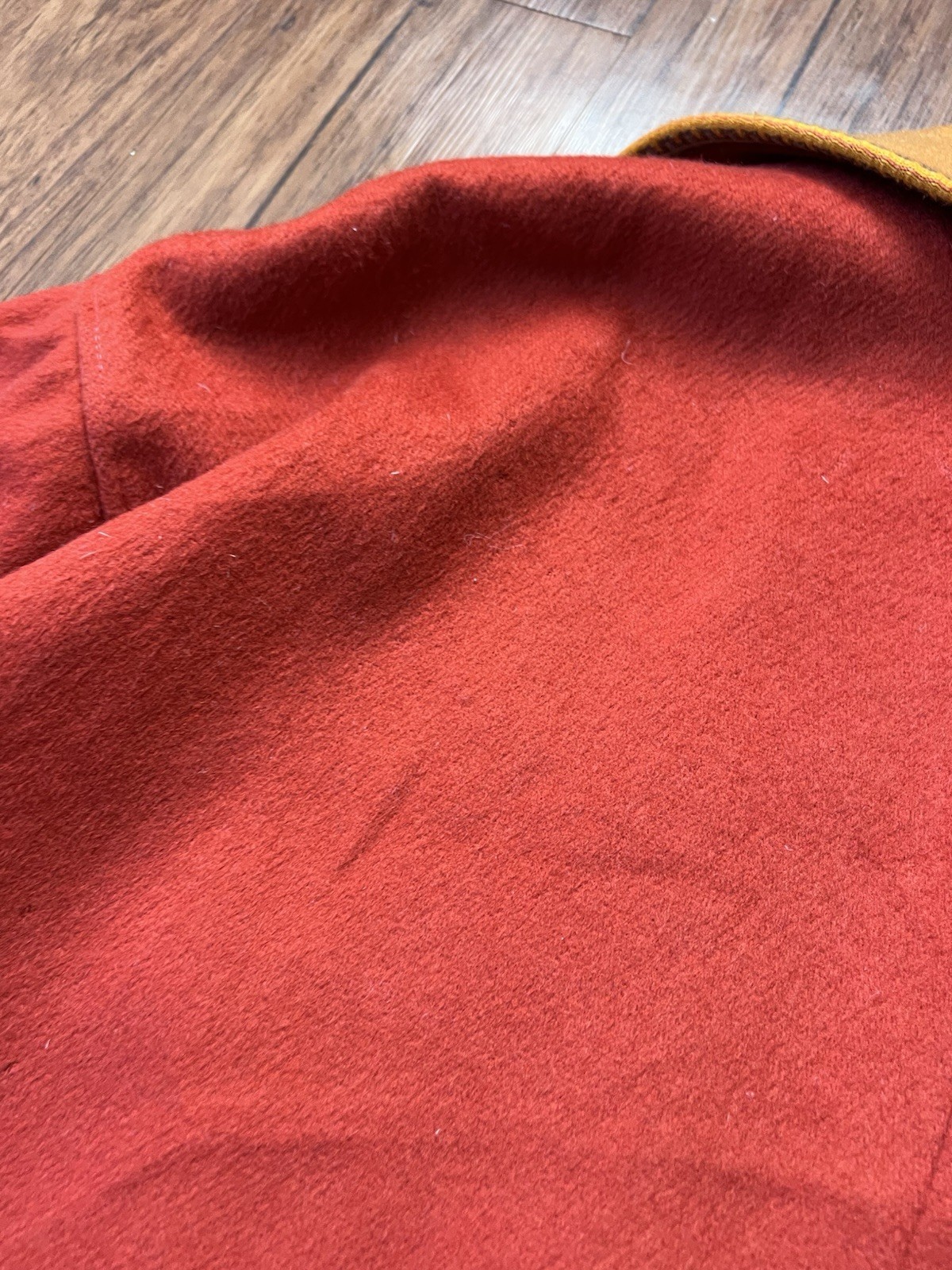 Vintage 60s 70s Wool Blend Coat Jacket Orange Yellow Trim Mod Hippie FLAWS READ
