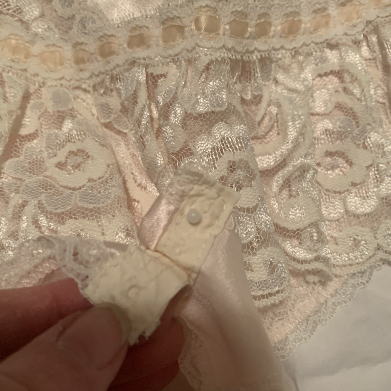 Vintage Dead Stock Lily Of France Teddy Medium Peach Satin Ivory Lace 1980’s