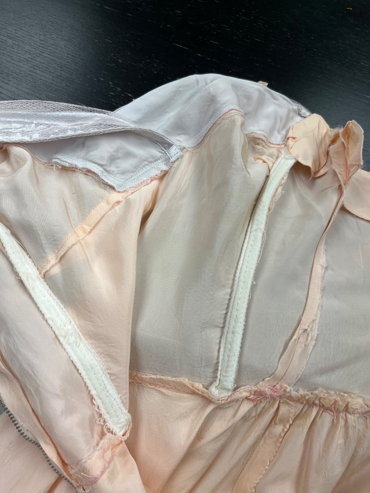 Vintage 1950s Emma Domb Peachy Pink Pearl Grey Cupcake Ball Gown Dress Bust 34