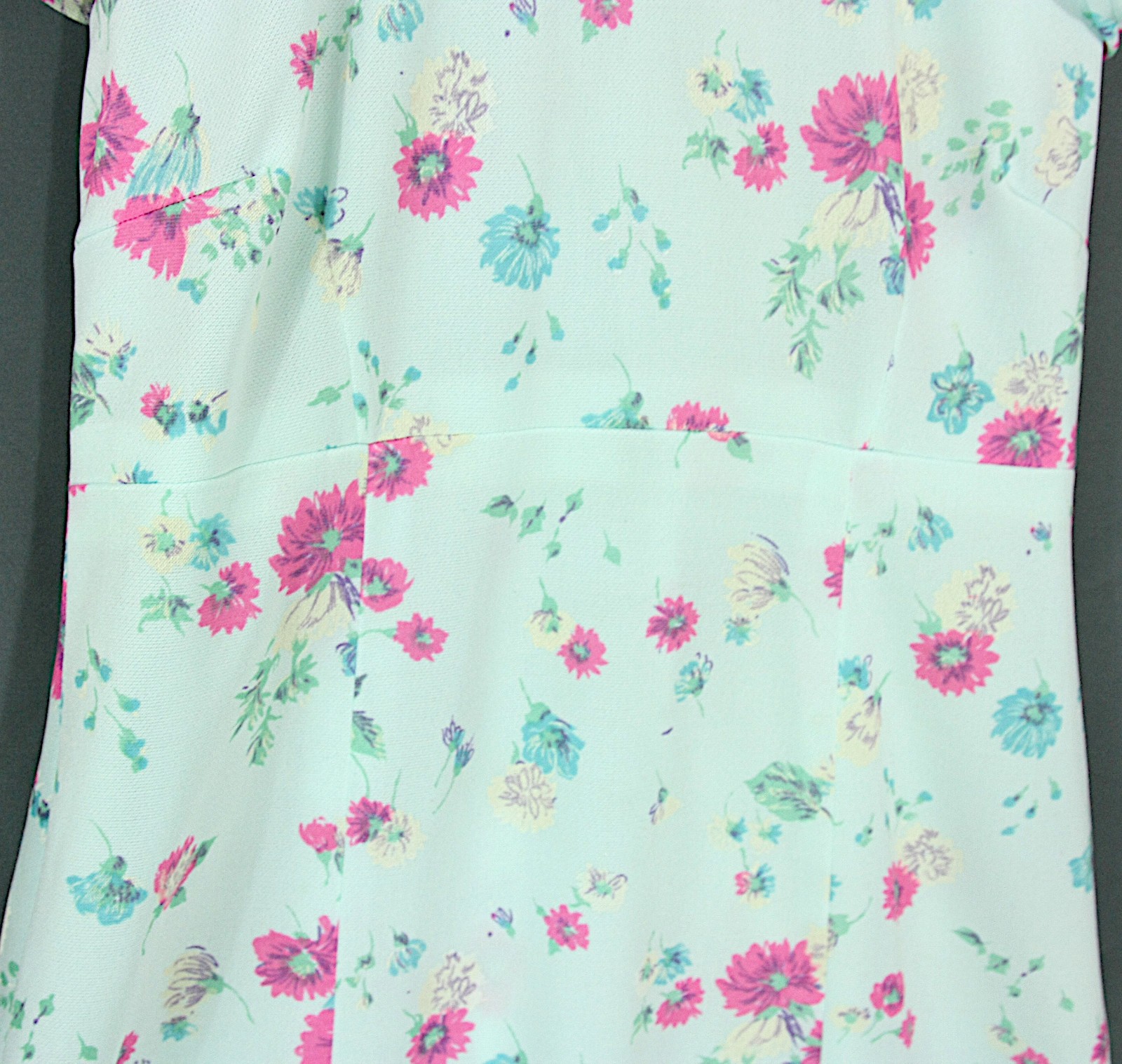 Vintage Pink and Blue Floral Flutter Sleeve Mini Dress Party Sundress 1970s