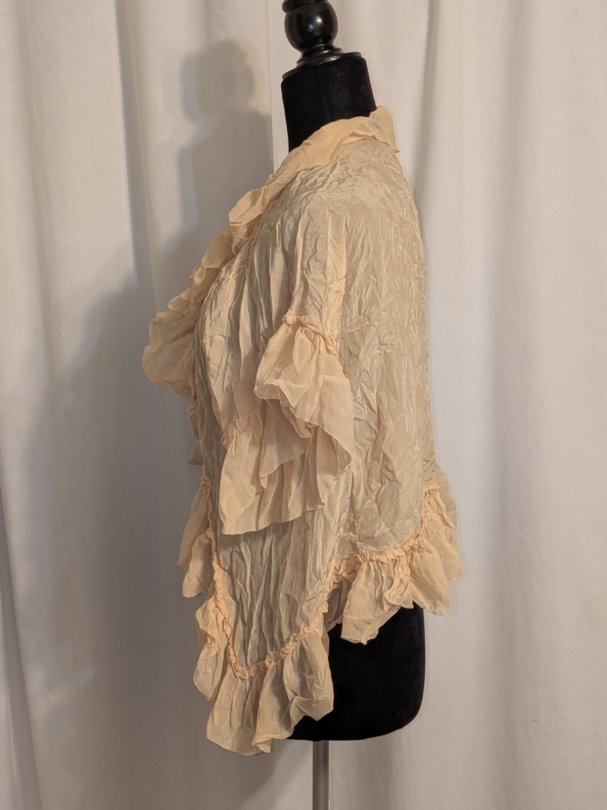 Antique 1930s Light Pink Chiffon Cape W/ Embroidered Rose Sz M