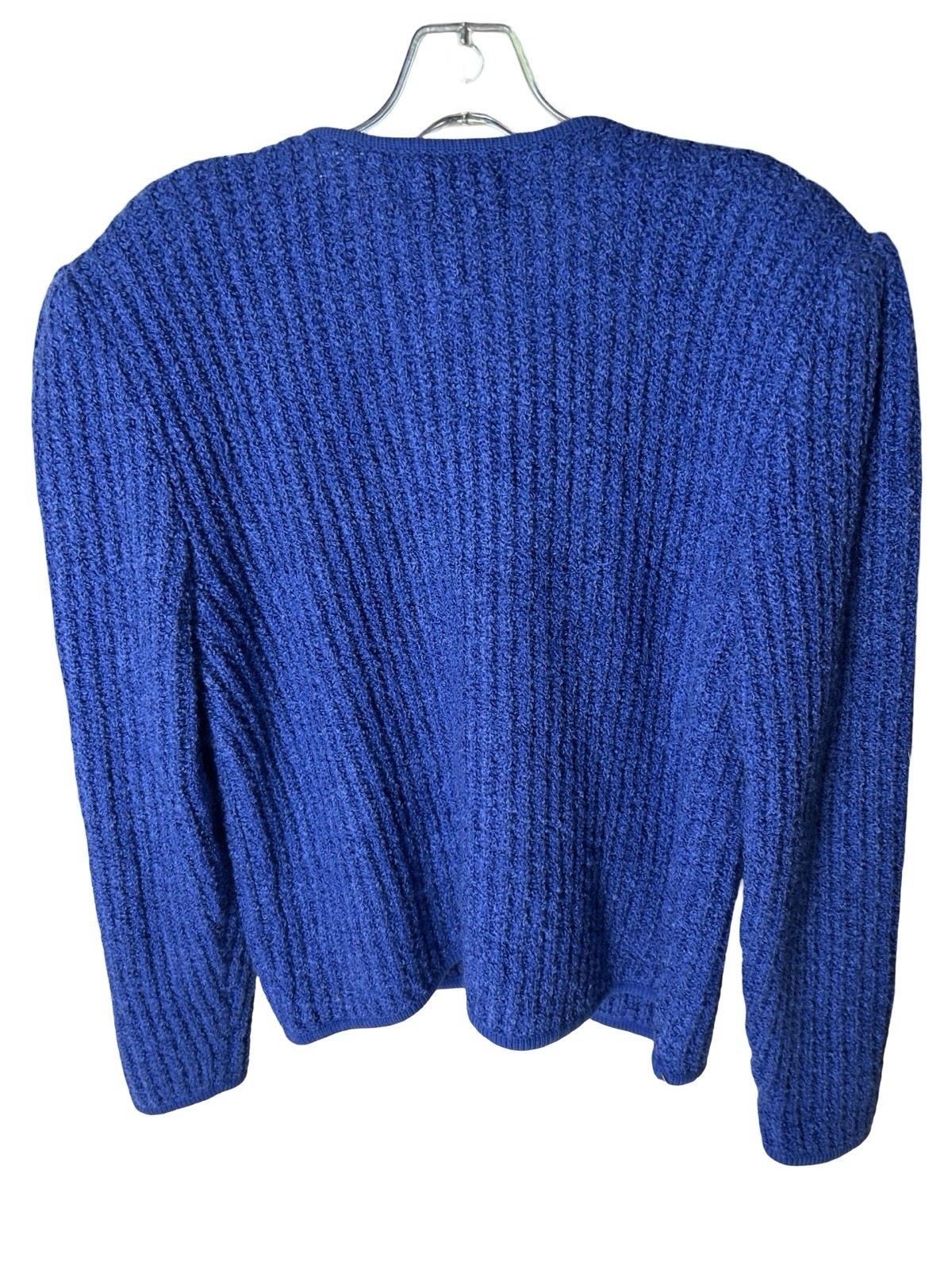 VTG TANNER Boucle Cardigan Sweater Size XL Royal Blue Gold Button Twee Hong Kong