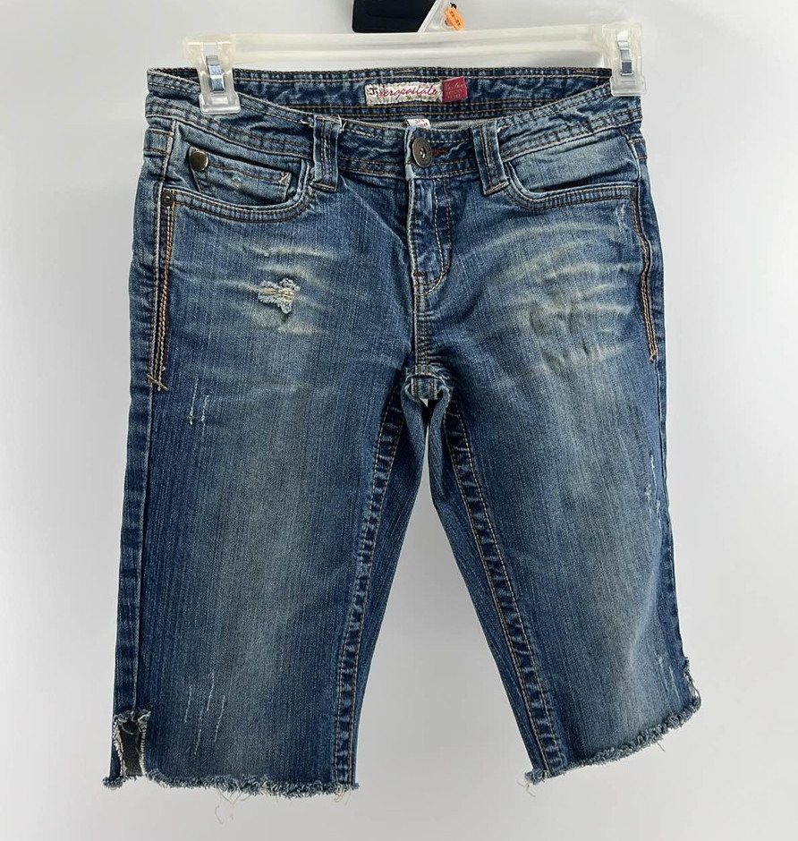 Aeropostale Women’s Skinny Ankle Jeans Distressed Raw Hem Blue sz 3/4