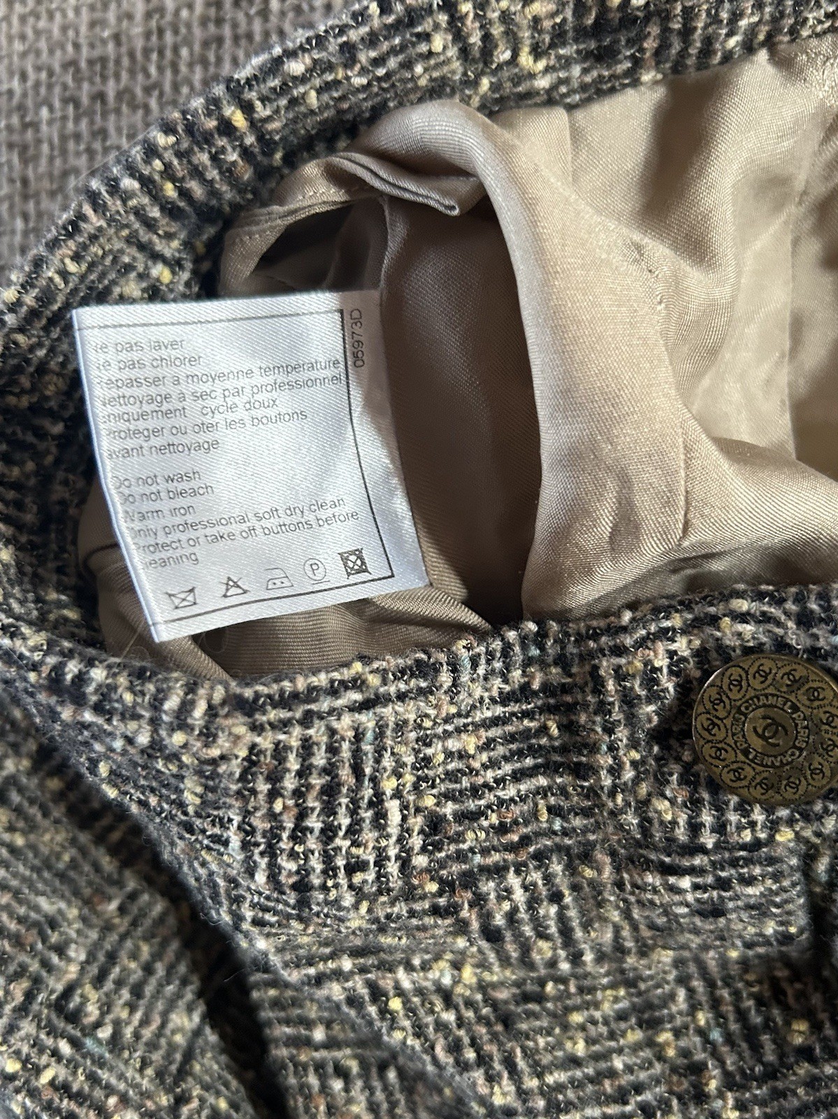 Vintage Chanel Tweed Wide Leg Trousers Wool Blend Silk Lining