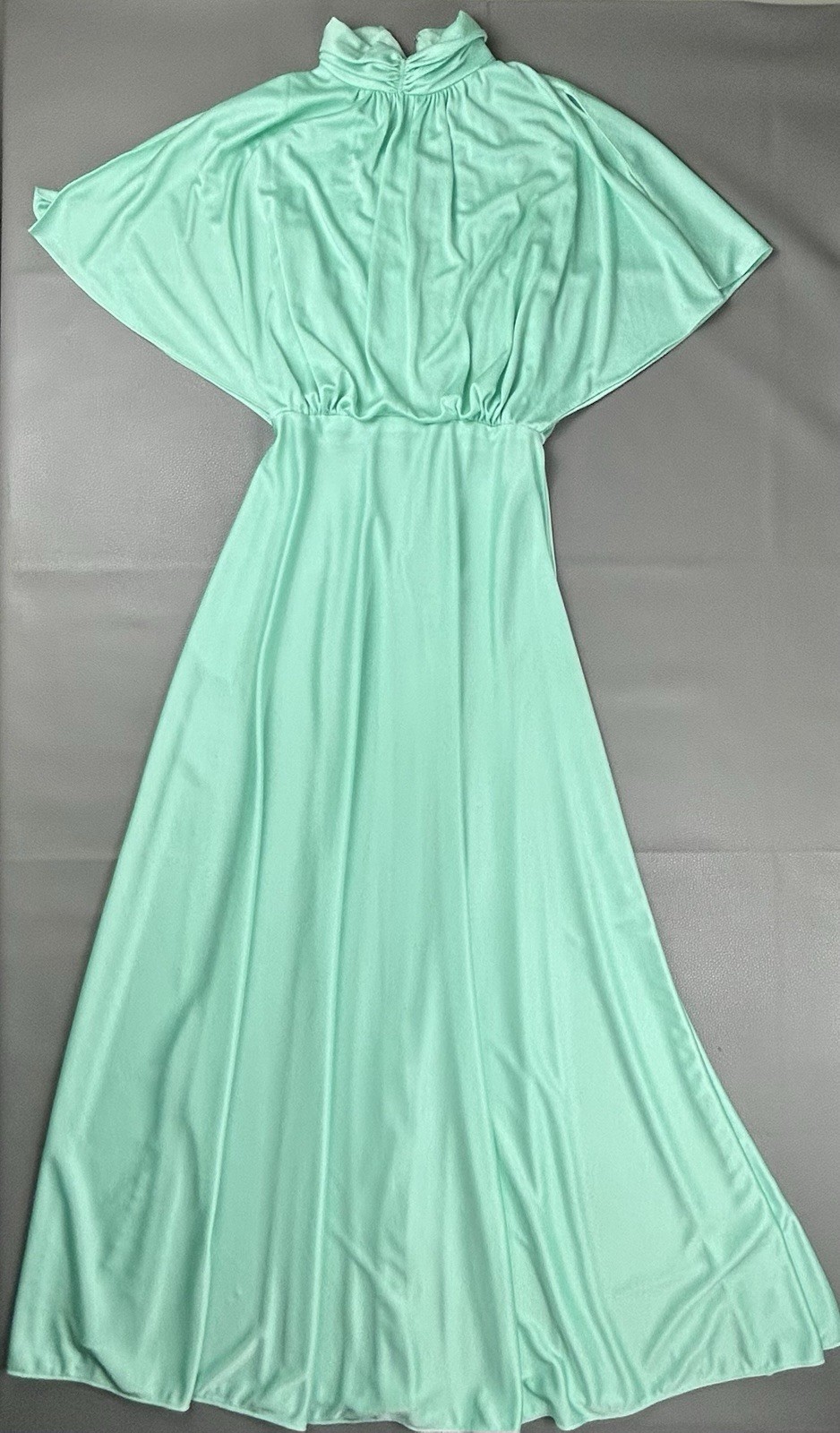 Vintage 1970s Mint Green Dolman Sleeve Maxi Dress Greek Goddess Flowy Size 12
