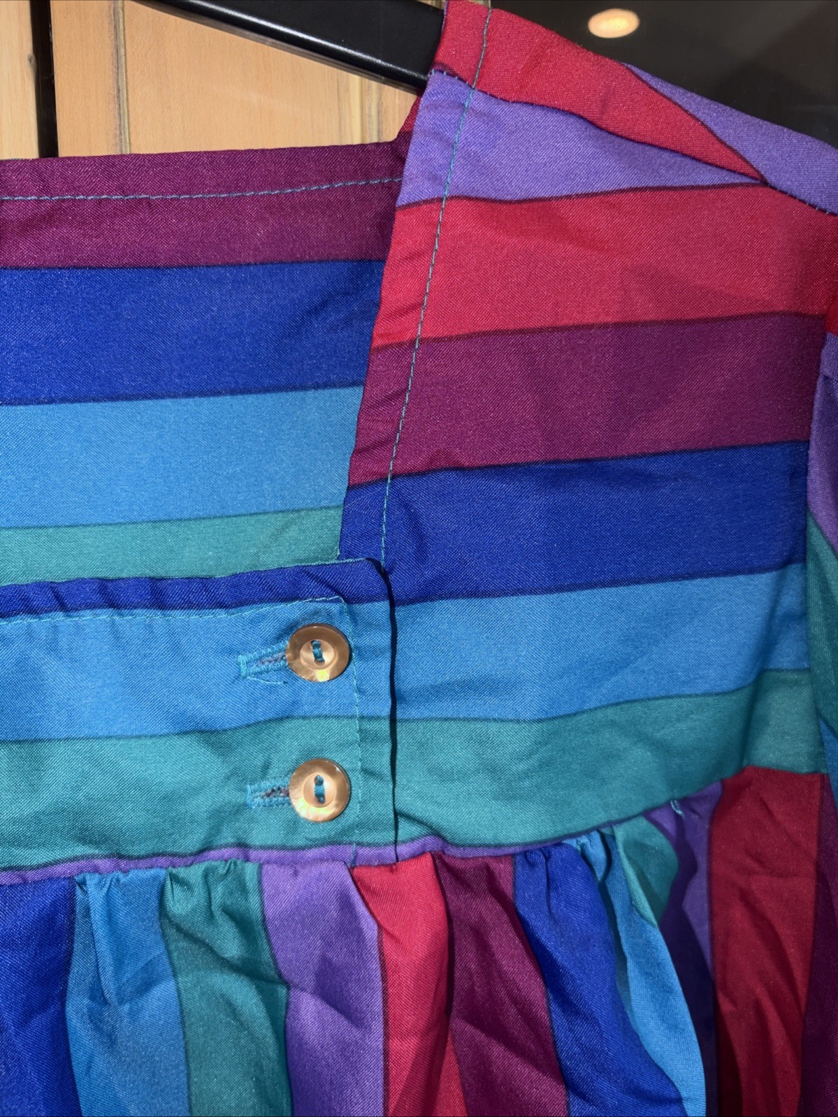 Vtg Xl 70s 80s Red Purple Blue Stripe Silky Secretary MuuMuu Style Dress ch46L44