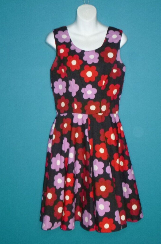 Vtg 60s Fit and Flare Dress Heavy Cotton Blend MOD Flower Power Daisies Sz S/M