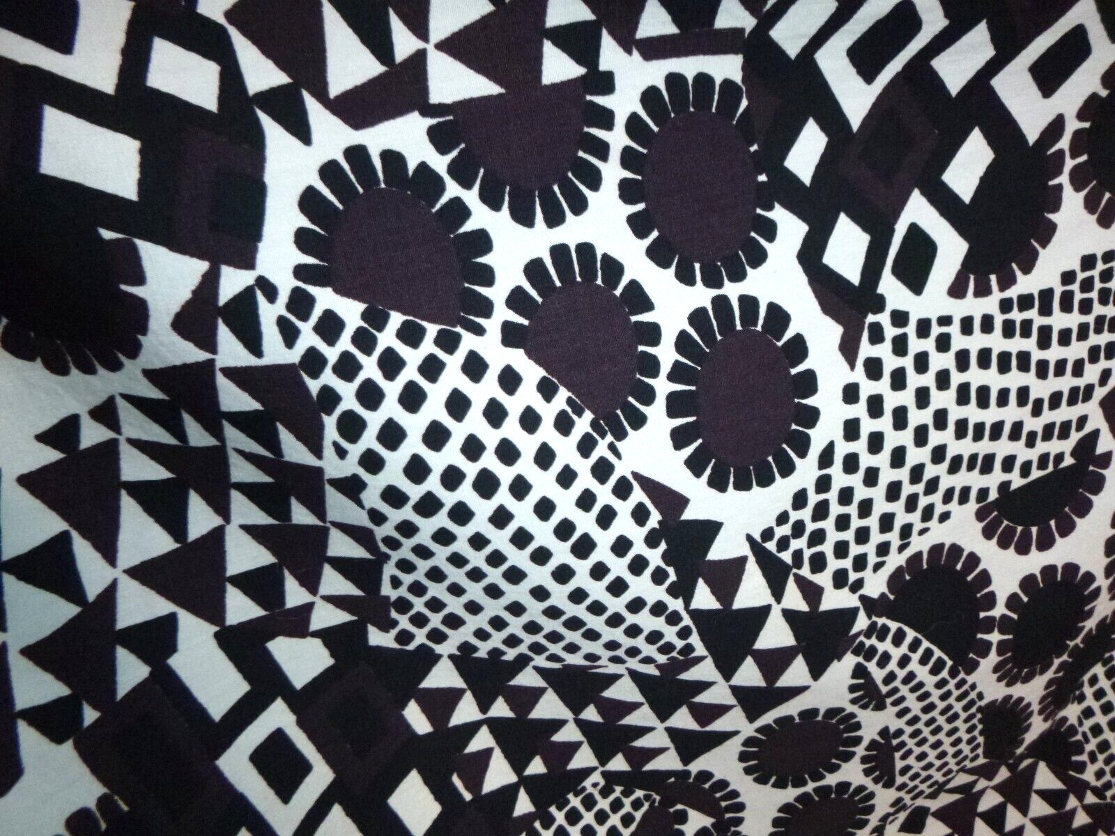 Vtg 60s Fit and Flare Dress MOD Black Brown White Abstract Floral Print Sz S/M