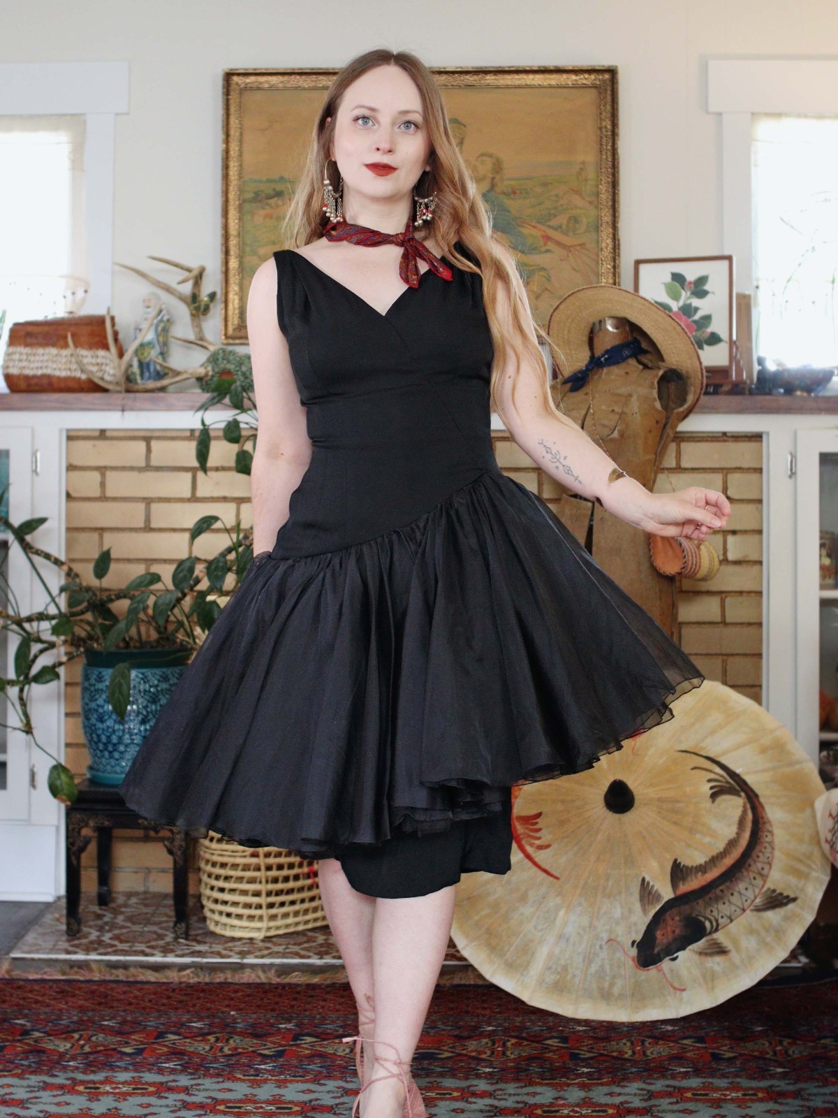 VTG 1950s 60s Mam’selle Ballet Tutu V Neck Cocktail Party Dress Betty Carol esk