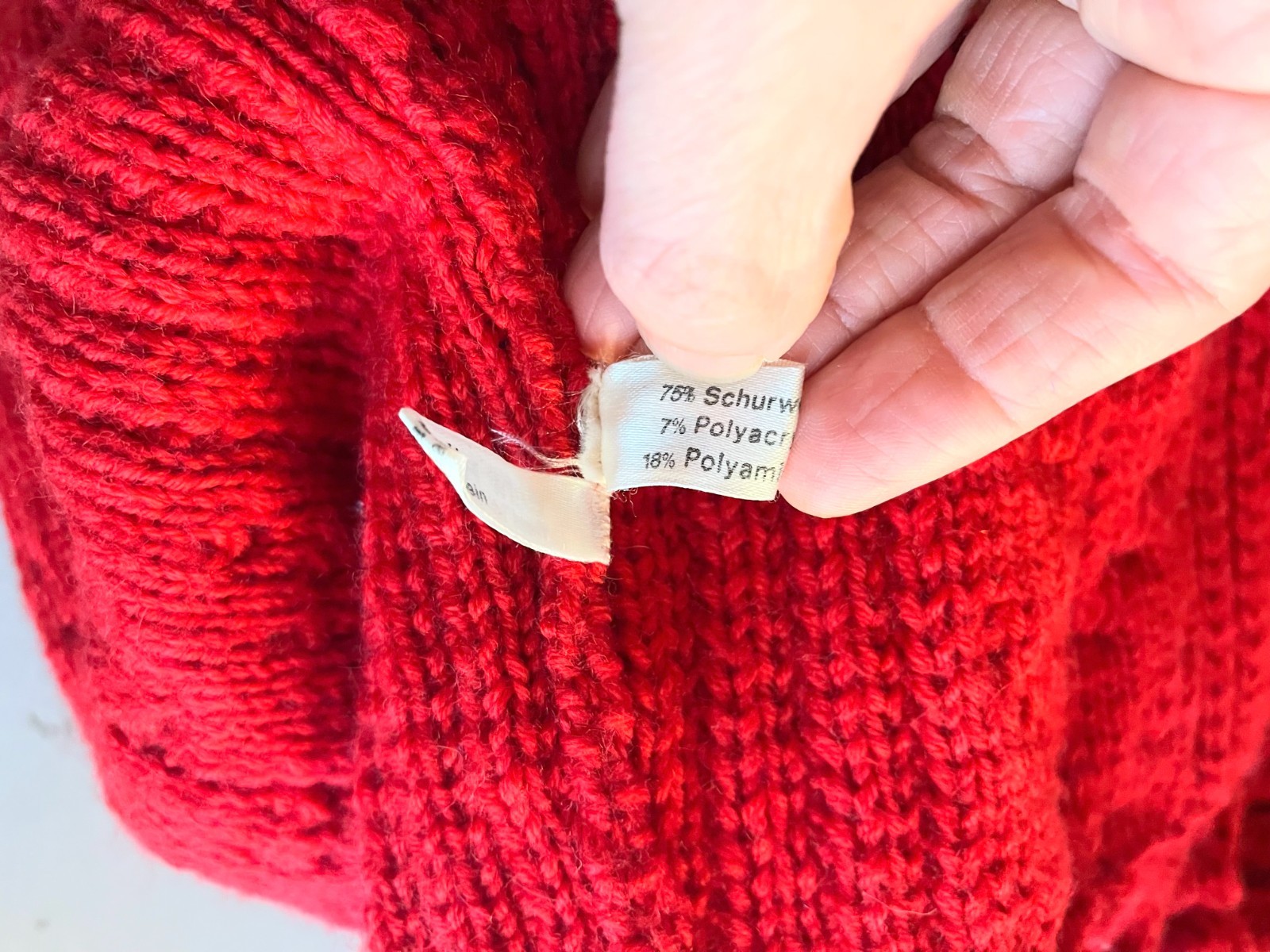 Vintage Gilca Putz Thick Wool Red Cardigan Sweater Pom Poms