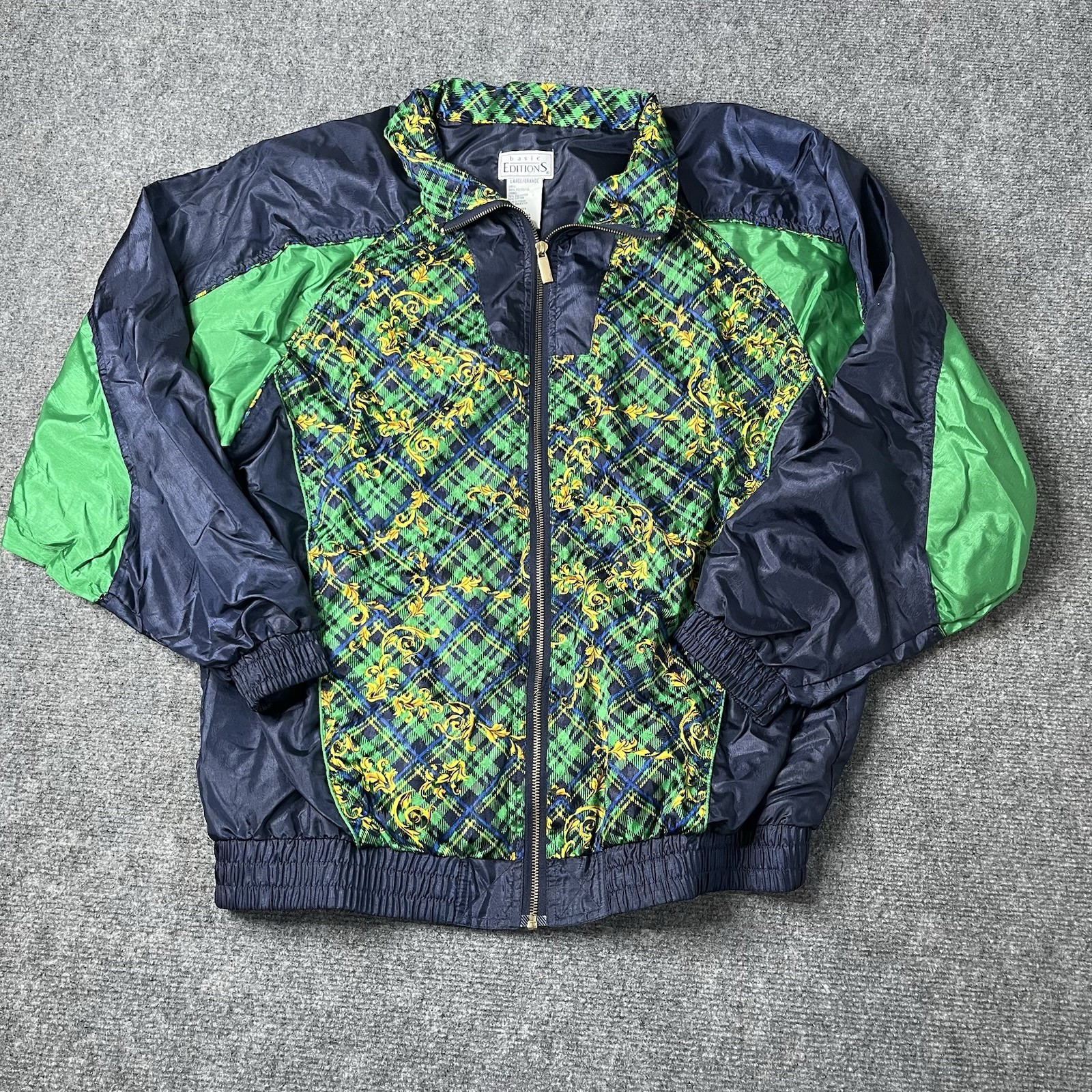 3 Vtg Basic Editions Colorful Windbreakers Jacket Coat Womens L Lot Bundle 1980s