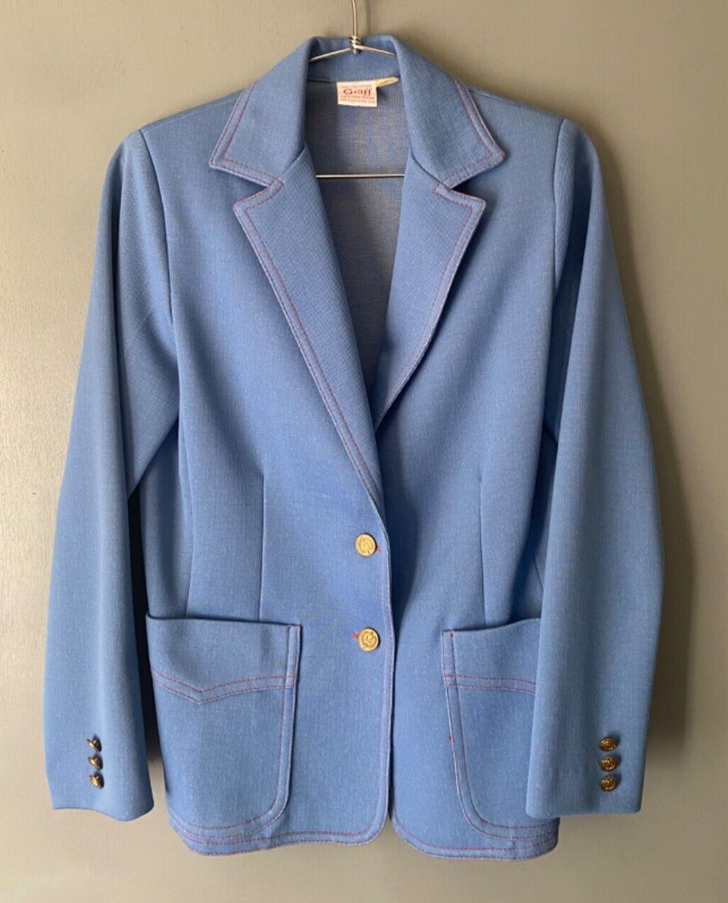 Vintage GRAFF Californiawear Women’s 10 Blue Blazer Red Stitch 70’s Retro Boho