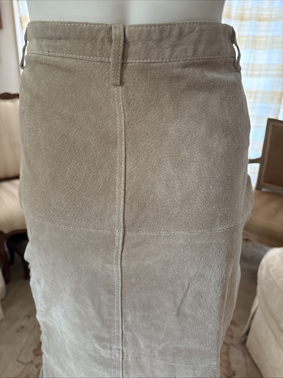 Vtg Neutral Zone Tan Suede Genuine Leather Pencil Skirt Lined Pockets Slits Sz 5
