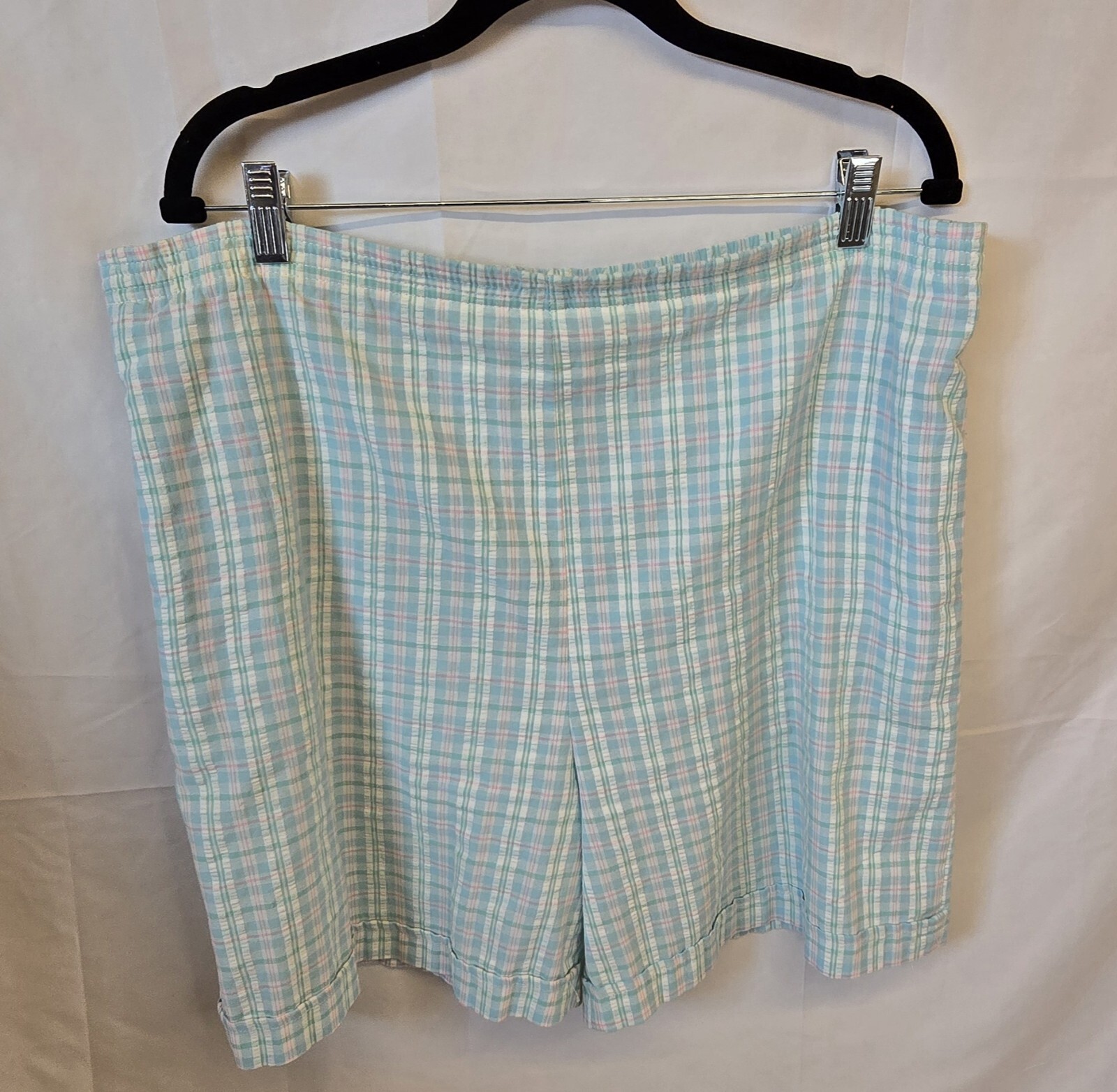 Vintage Graff Californiawear Shirt & Short Set, Size L/12, Blue Plaid & White